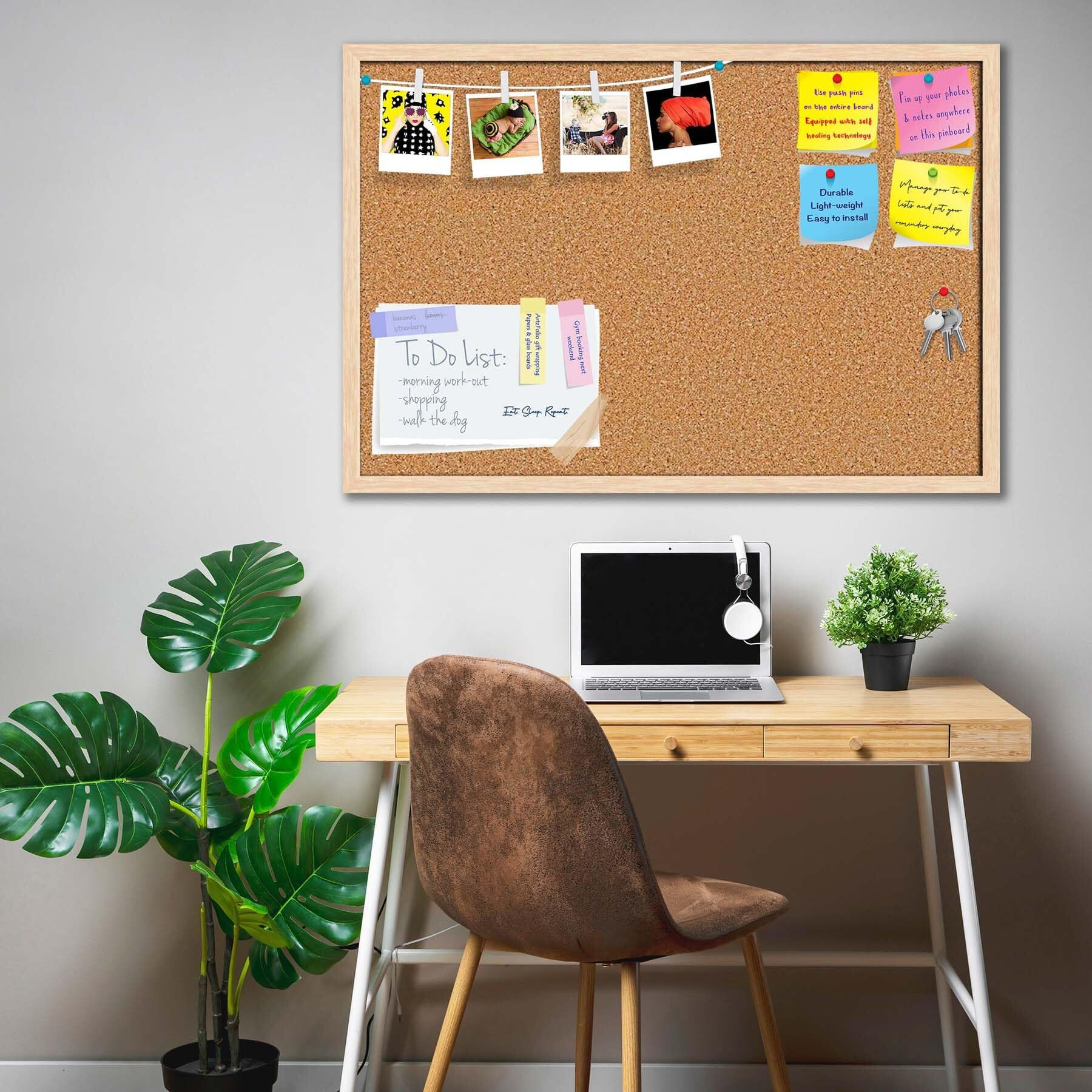 ArtzFolio Cork Board | Bulletin Board Notice Pin Board | Vision Soft Board Combo with Thumb Push Pins & Sticky Notes | Natural Brown Frame | 30 x 20 inch (76 x 51 cms)