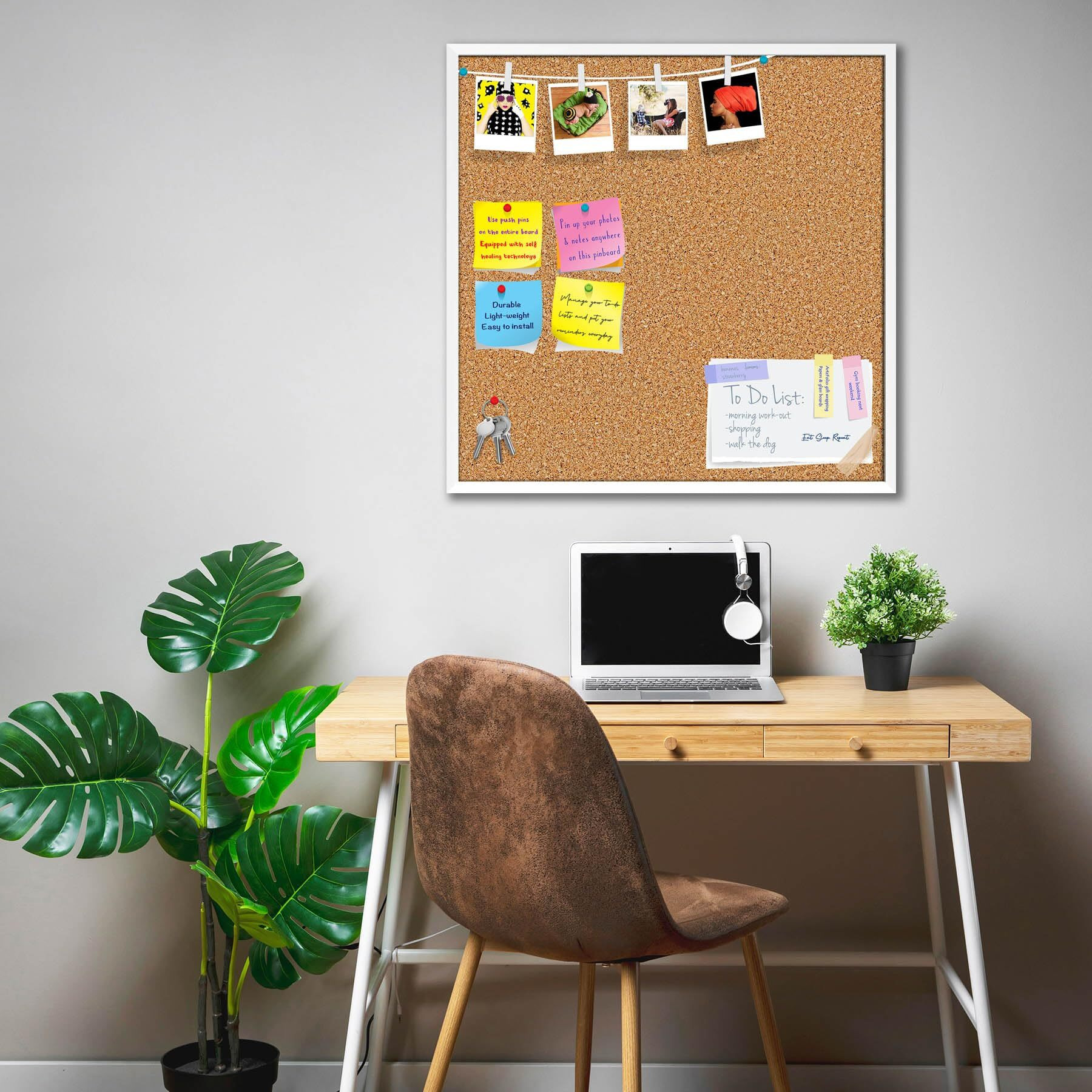 ArtzFolio Cork Board | Bulletin Board Notice Pin Board | Vision Soft Board Combo with Thumb Push Pins & Sticky Notes | White Frame | 20 x 20 inch (51 x 51 cms)