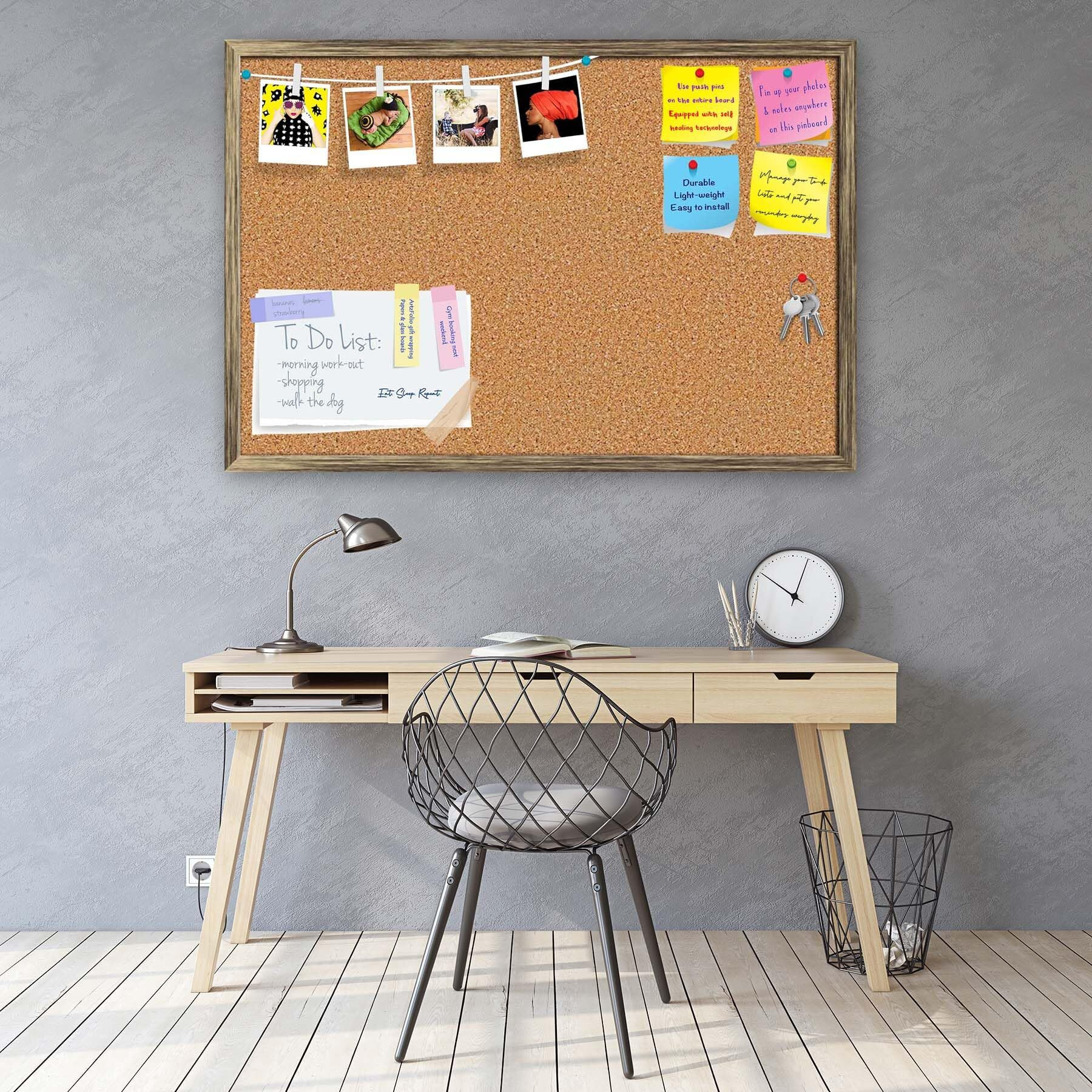 ArtzFolio Cork Board | Bulletin Board Notice Pin Board | Vision Soft Board Combo with Thumb Push Pins & Sticky Notes | Antique Golden Frame | 36 x 24 inch (91 x 61 cms)