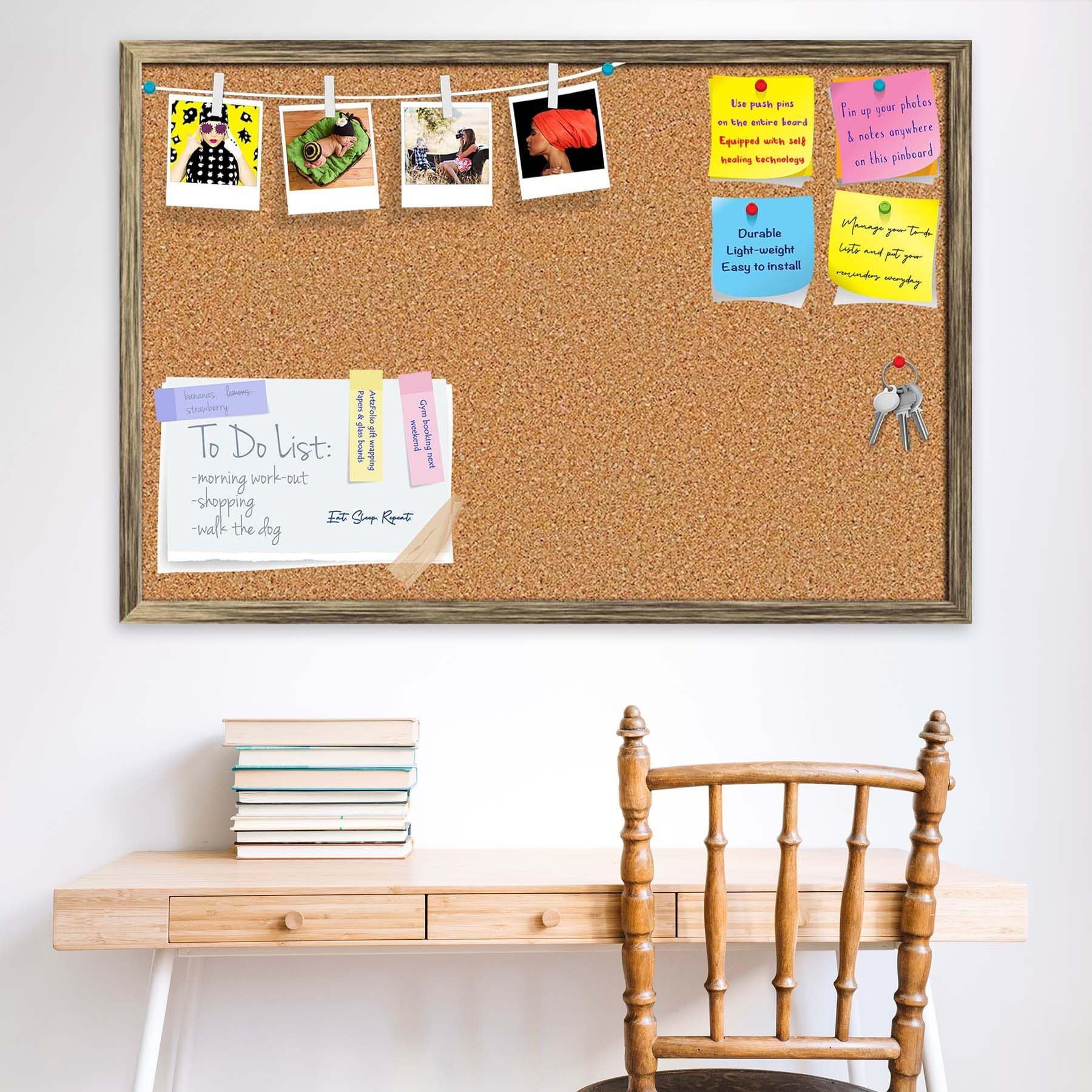 ArtzFolio Cork Board | Bulletin Board Notice Pin Board | Vision Soft Board Combo with Thumb Push Pins & Sticky Notes | Antique Golden Frame | 36 x 24 inch (91 x 61 cms)