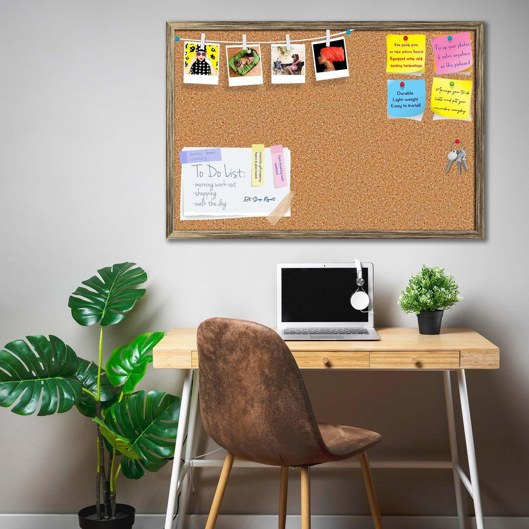 ArtzFolio Cork Board | Bulletin Board Notice Pin Board | Vision Soft Board Combo with Thumb Push Pins & Sticky Notes | Antique Golden Frame | 36 x 24 inch (91 x 61 cms)