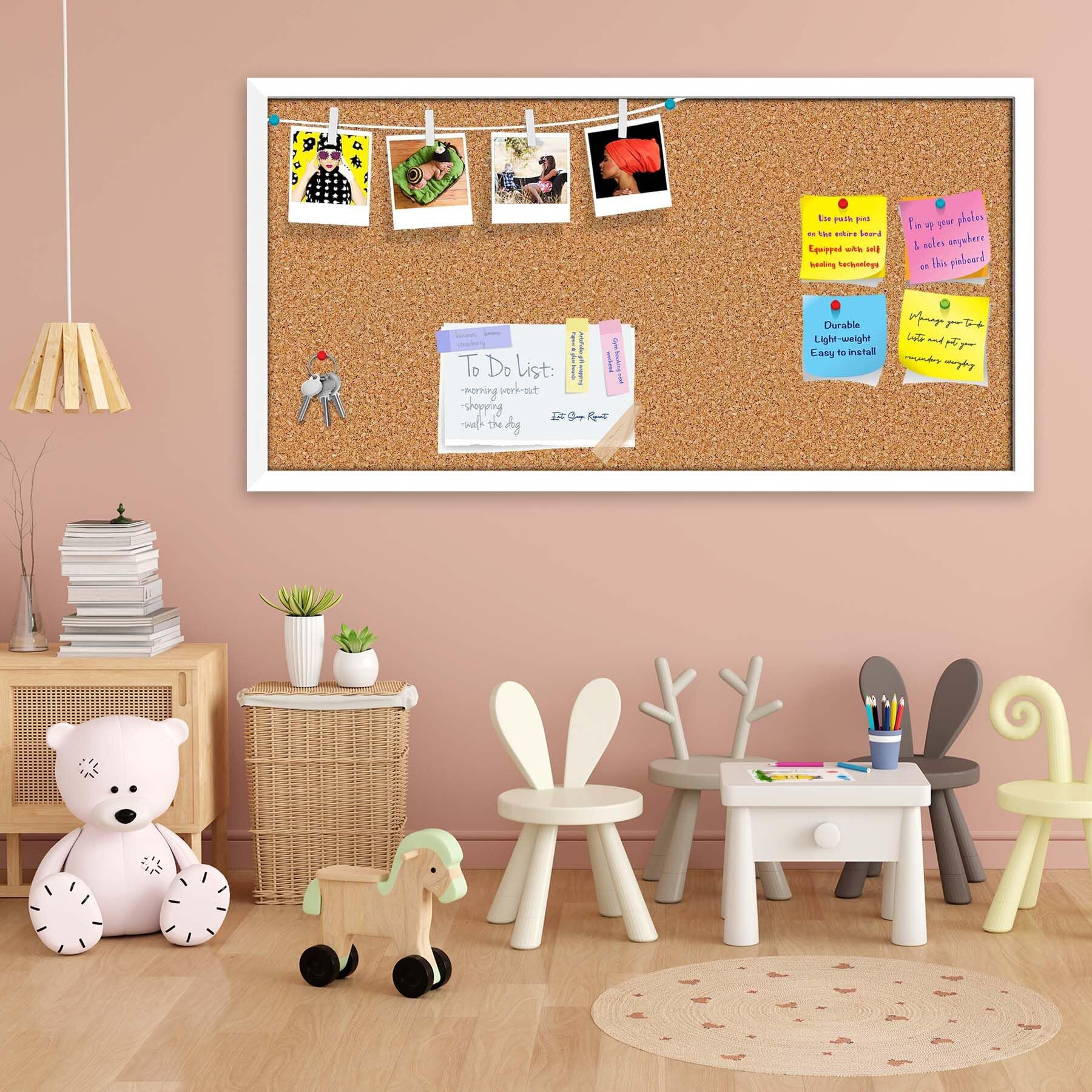 ArtzFolio Cork Board | Bulletin Board Notice Pin Board | Vision Soft Board Combo with Thumb Push Pins & Sticky Notes | White Frame | 30 x 15 inch (76 x 38 cms)