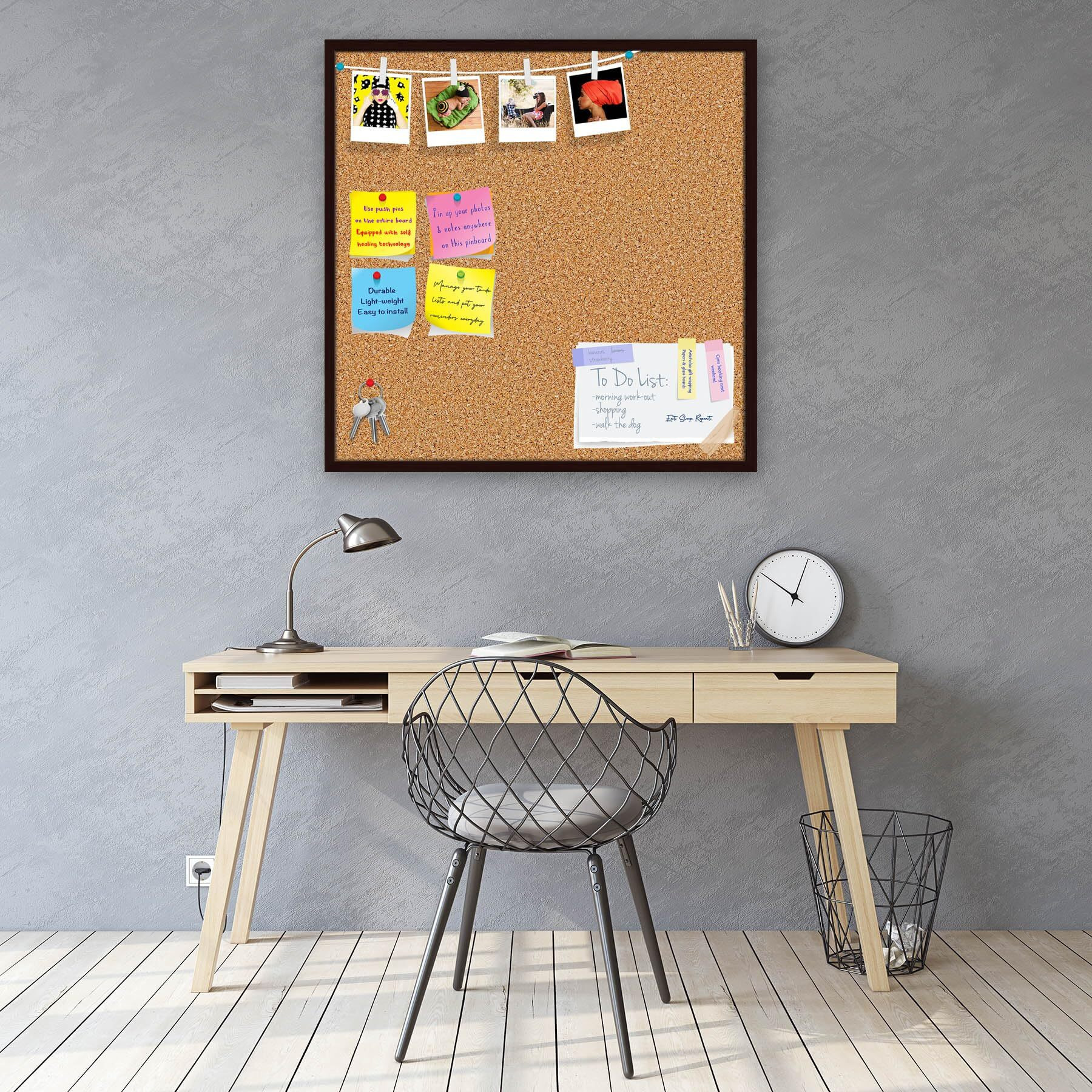ArtzFolio Cork Board | Bulletin Board Notice Pin Board | Vision Soft Board Combo with Thumb Push Pins & Sticky Notes | Dark Brown Frame | 24 x 24 inch (61 x 61 cms)