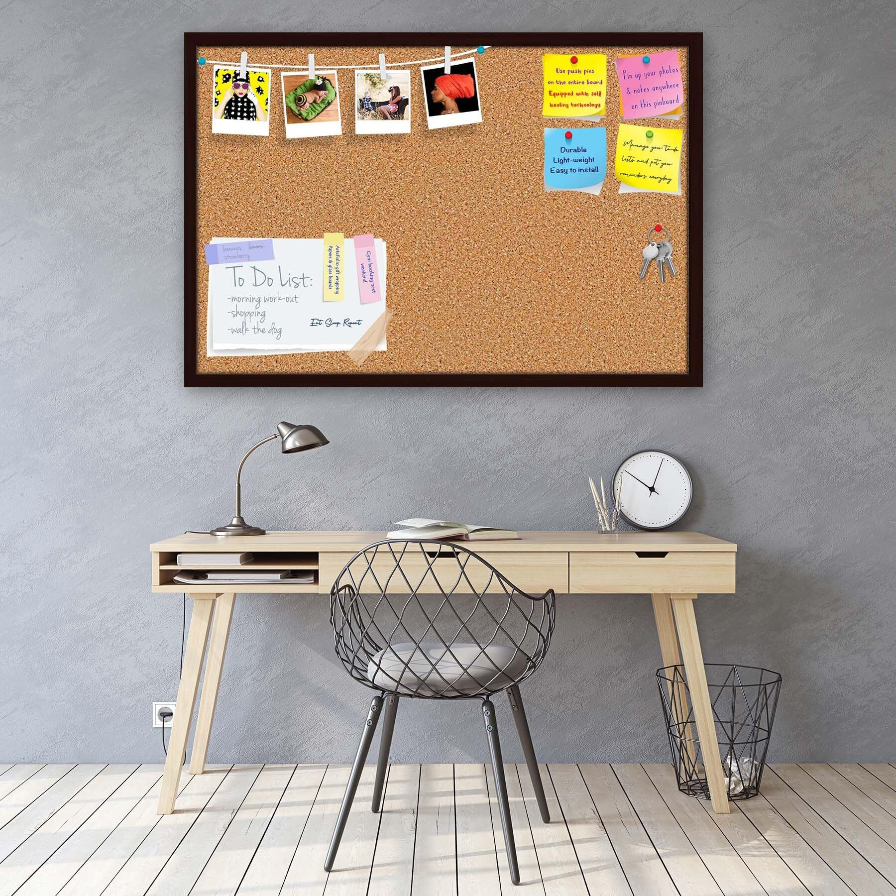 ArtzFolio Cork Board | Bulletin Board Notice Pin Board | Vision Soft Board Combo with Thumb Push Pins & Sticky Notes | Dark Brown Frame | 36 x 24 inch (91 x 61 cms)