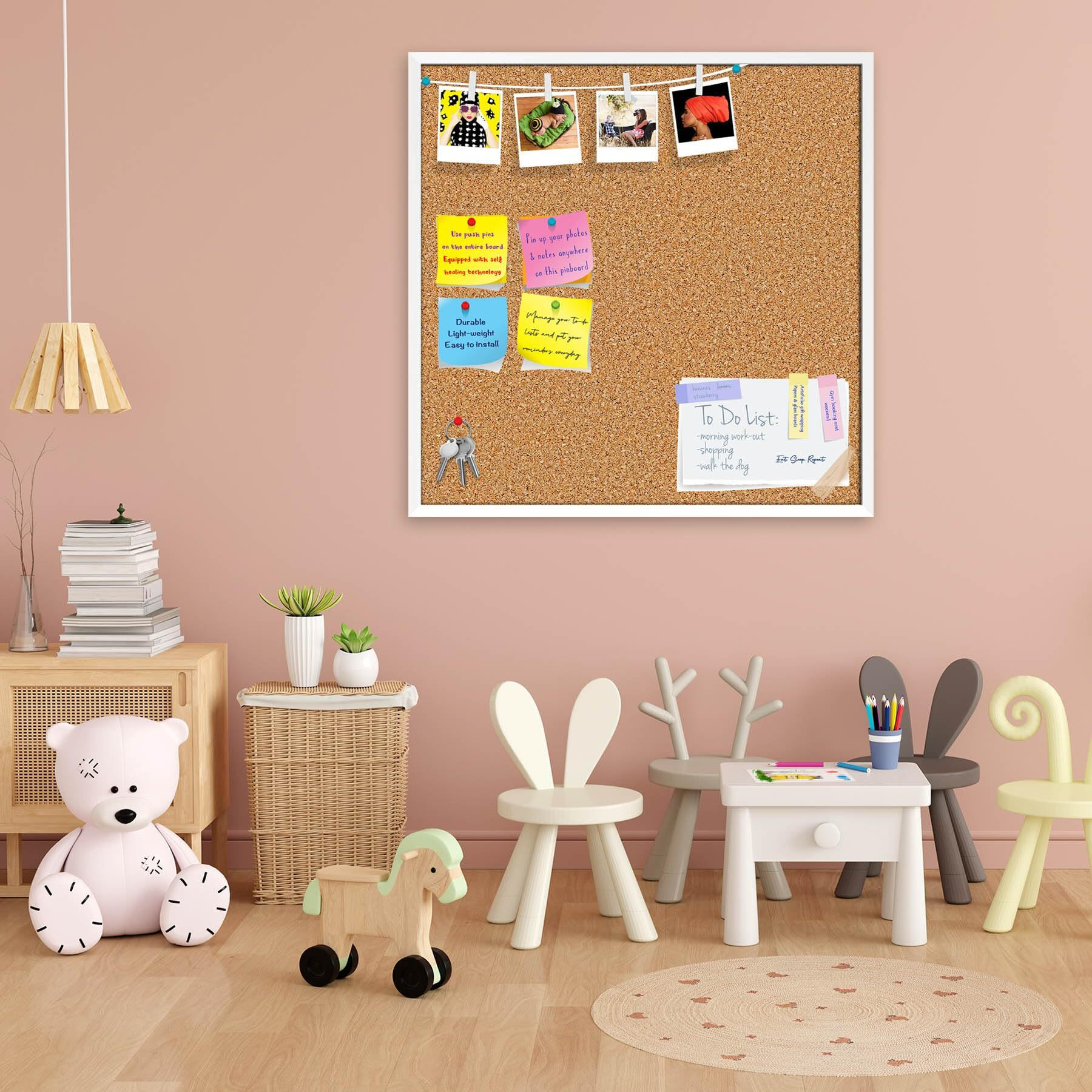 ArtzFolio Cork Board | Bulletin Board Notice Pin Board | Vision Soft Board Combo with Thumb Push Pins & Sticky Notes | White Frame | 12 x 12 inch (30 x 30 cms)