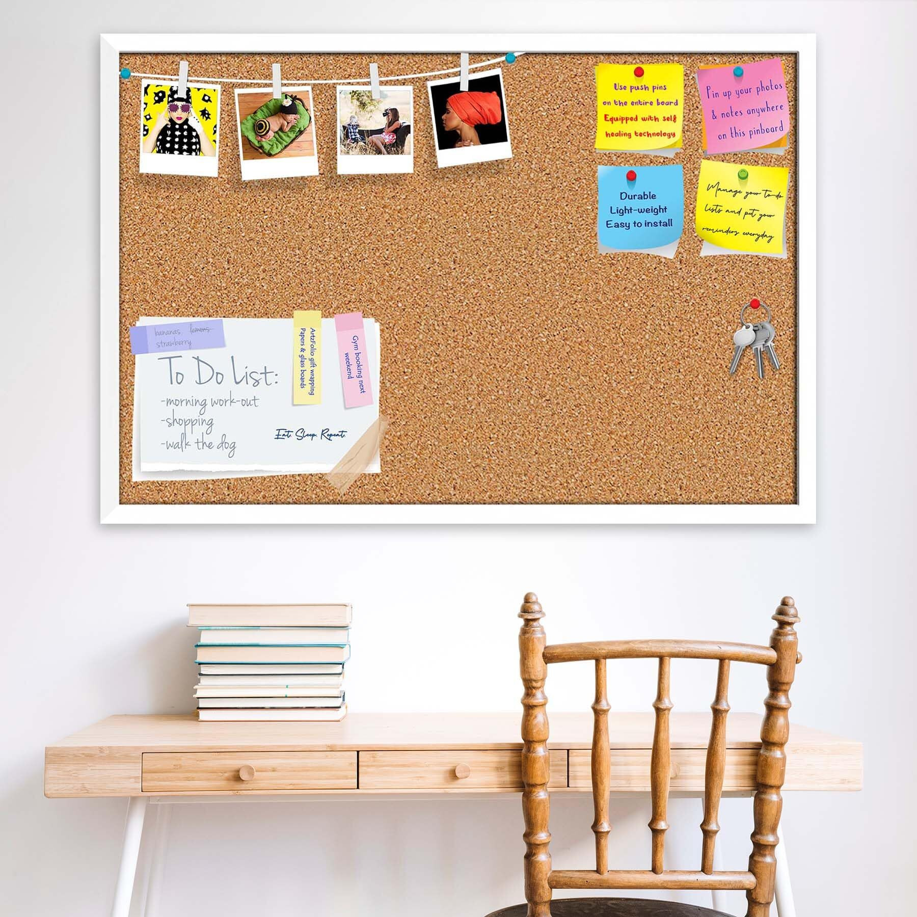 ArtzFolio Cork Board | Bulletin Board Notice Pin Board | Vision Soft Board Combo with Thumb Push Pins & Sticky Notes | White Frame | 24 x 16 inch (61 x 41 cms)