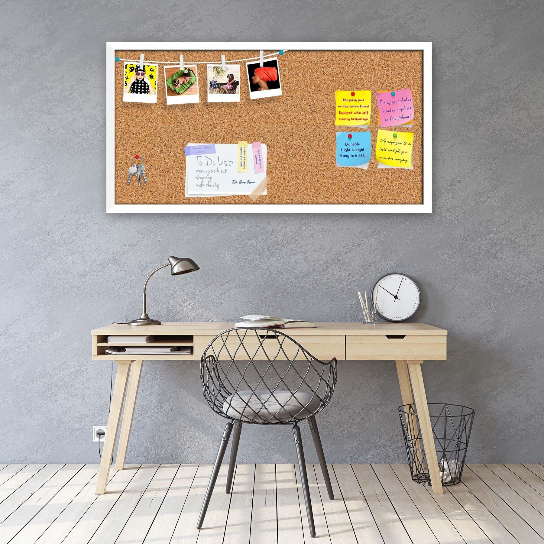 ArtzFolio Cork Board | Bulletin Board Notice Pin Board | Vision Soft Board Combo with Thumb Push Pins & Sticky Notes | White Frame | 36 x 18 inch (91 x 46 cms)