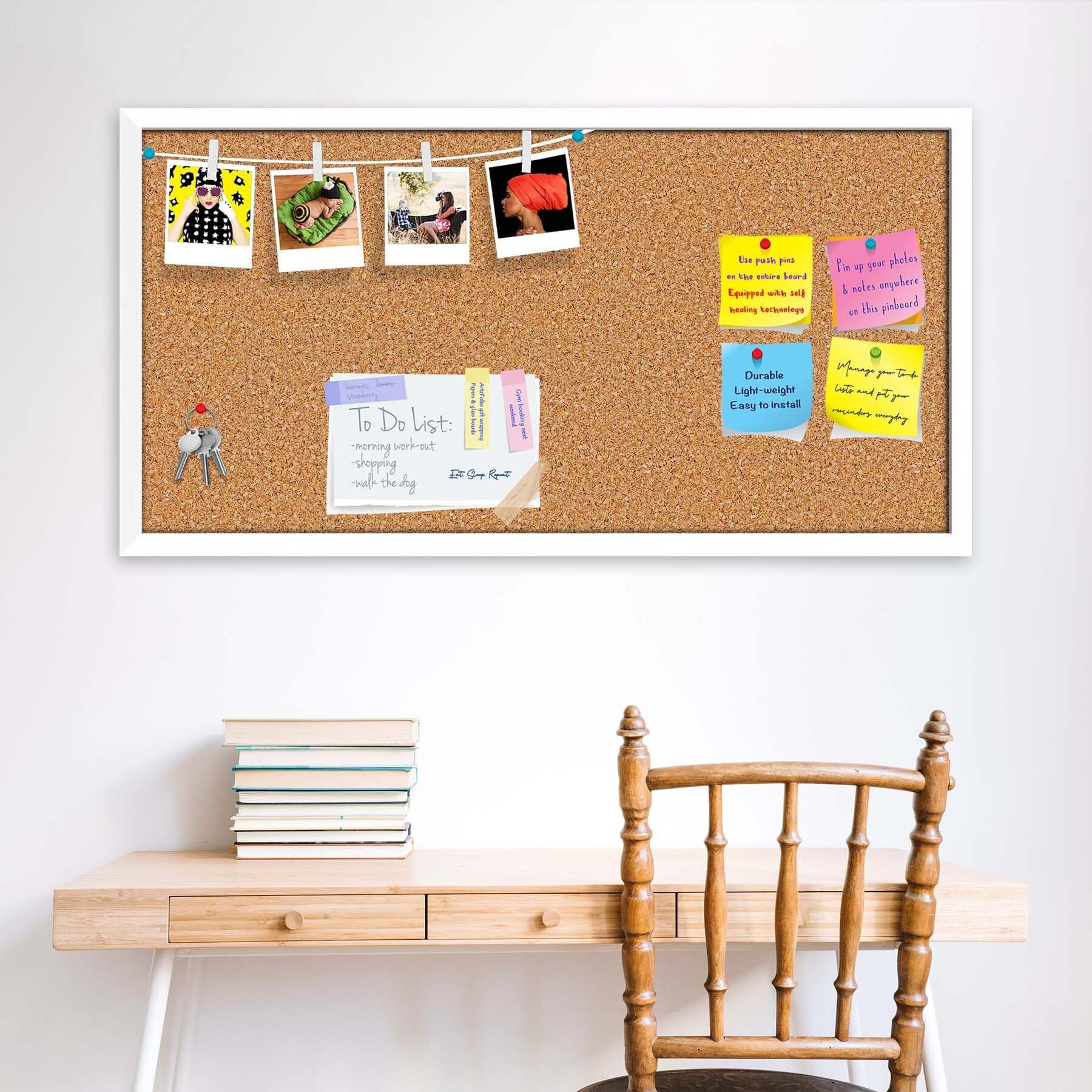 ArtzFolio Cork Board | Bulletin Board Notice Pin Board | Vision Soft Board Combo with Thumb Push Pins & Sticky Notes | White Frame | 36 x 18 inch (91 x 46 cms)