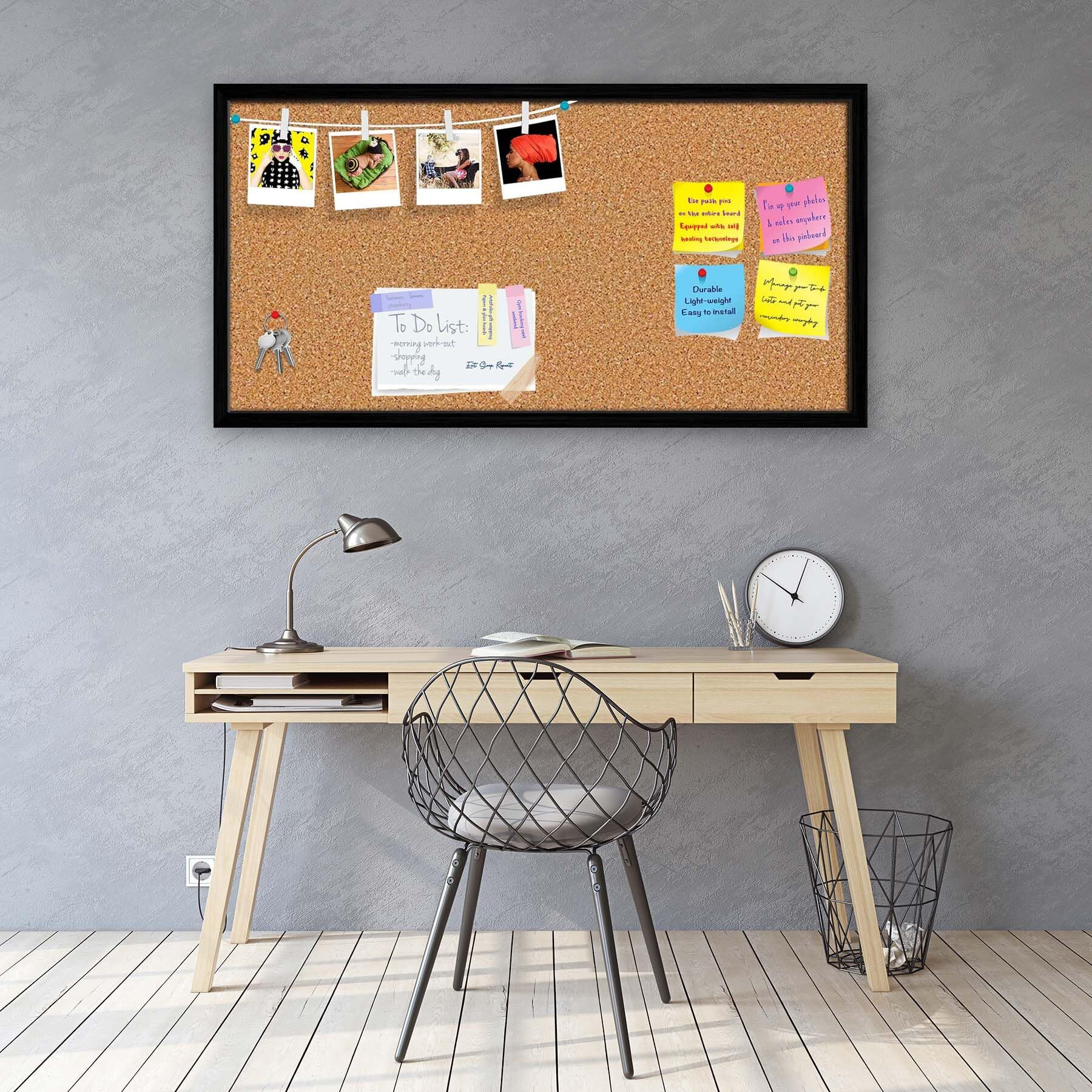 ArtzFolio Cork Board | Bulletin Board Notice Pin Board | Vision Soft Board Combo with Thumb Push Pins & Sticky Notes | Black Frame | 30 x 15 inch (76 x 38 cms)