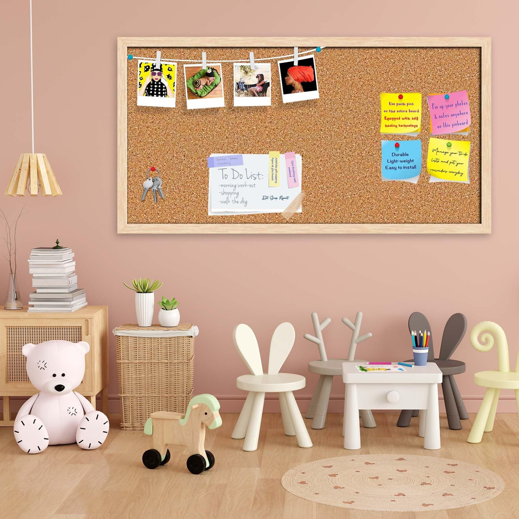 ArtzFolio Cork Board | Bulletin Board Notice Pin Board | Vision Soft Board Combo with Thumb Push Pins & Sticky Notes | Natural Brown Frame | 36 x 18 inch (91 x 46 cms)
