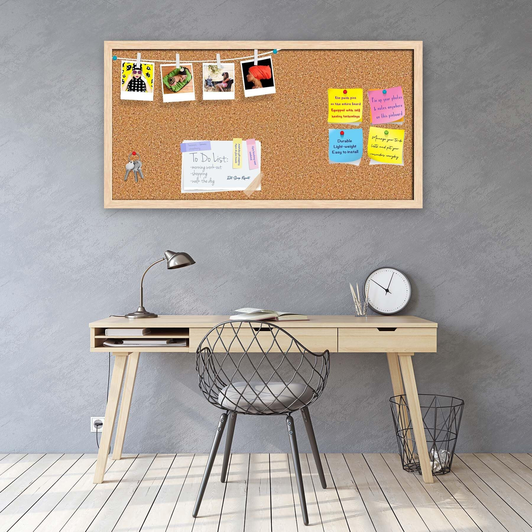 ArtzFolio Cork Board | Bulletin Board Notice Pin Board | Vision Soft Board Combo with Thumb Push Pins & Sticky Notes | Natural Brown Frame | 36 x 18 inch (91 x 46 cms)