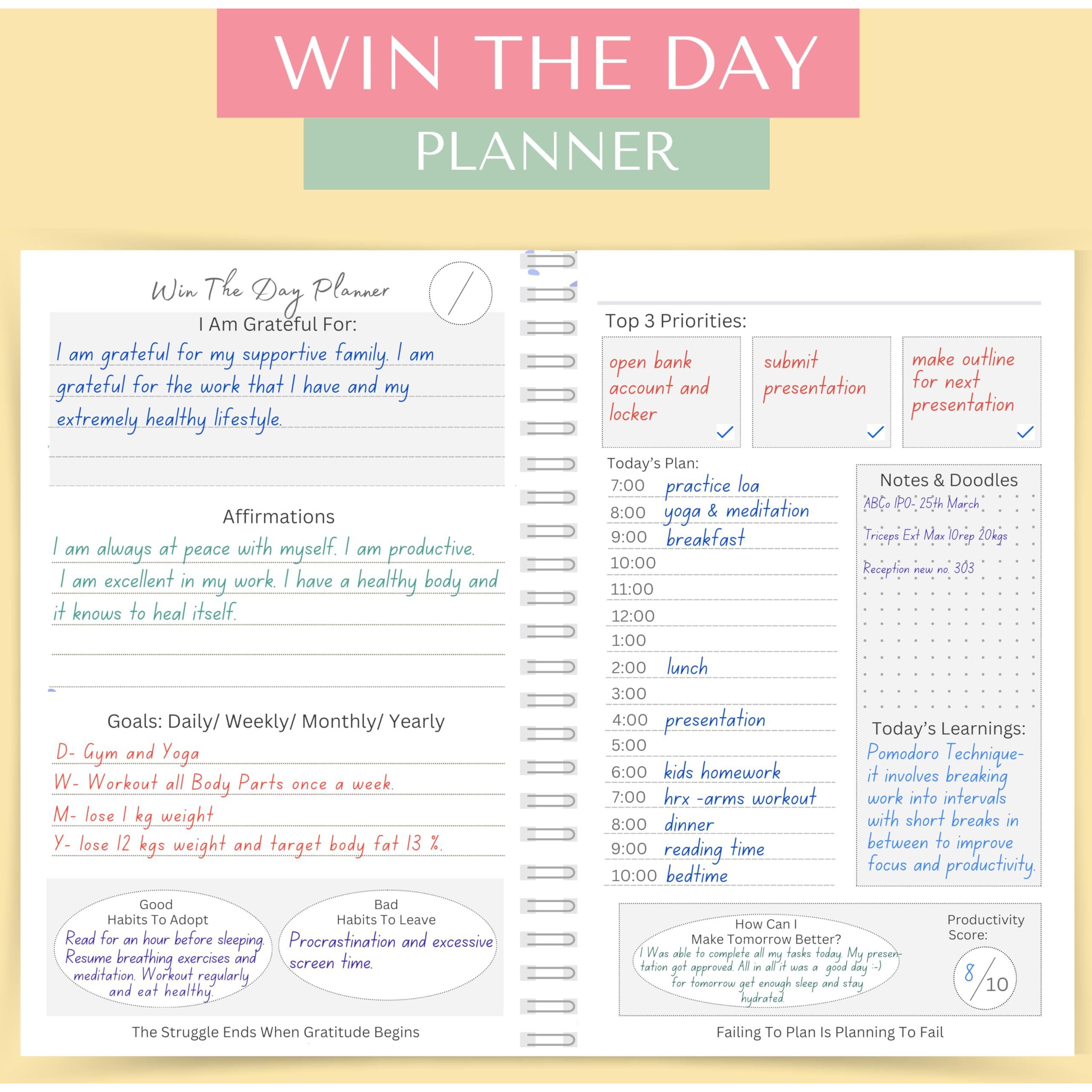 LAURET BLANC Daily Planner and Organizer, Affirmation and Gratitude Journal- A5, 80 GSM, 160 Pages. Plan for 80 Days.