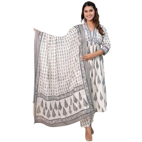 Leriya Fashion Women's Rayon Regular Kurta Set with Dupatta (LF-K2757&P179&D117_White