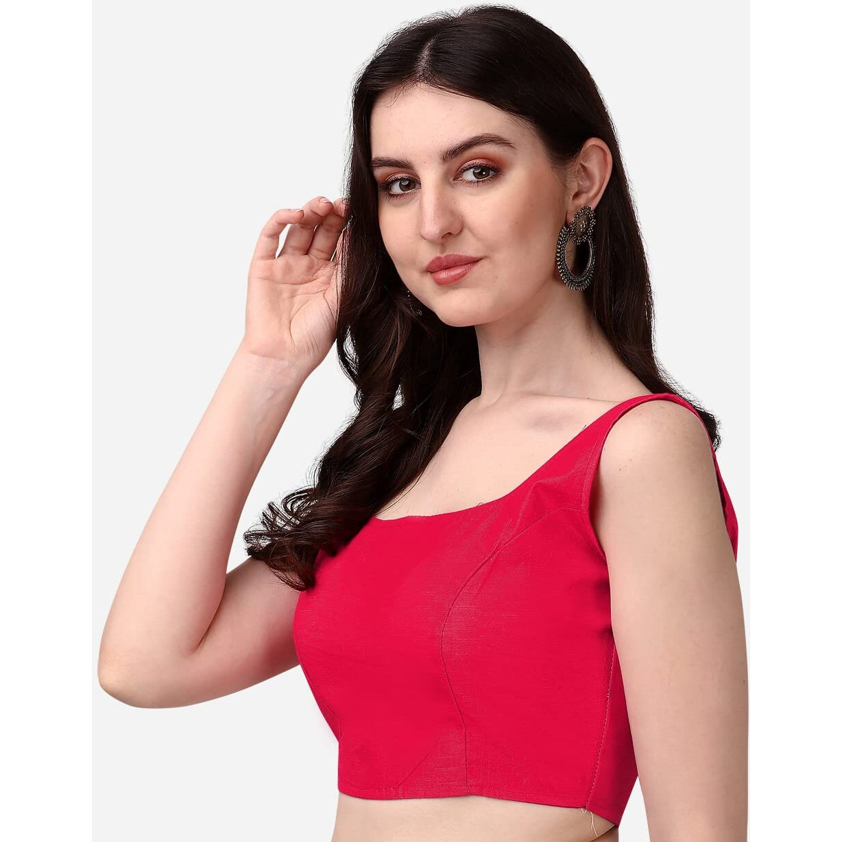 Pujia Mills Women's Silk Sleeveless Readymade Blouse (Sando_Red_36 Alterable)