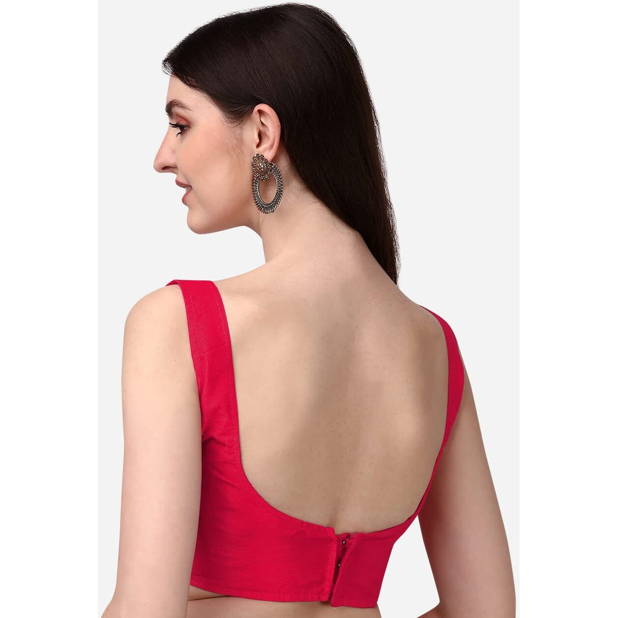Pujia Mills Women's Silk Sleeveless Readymade Blouse (Sando_Red_36 Alterable)