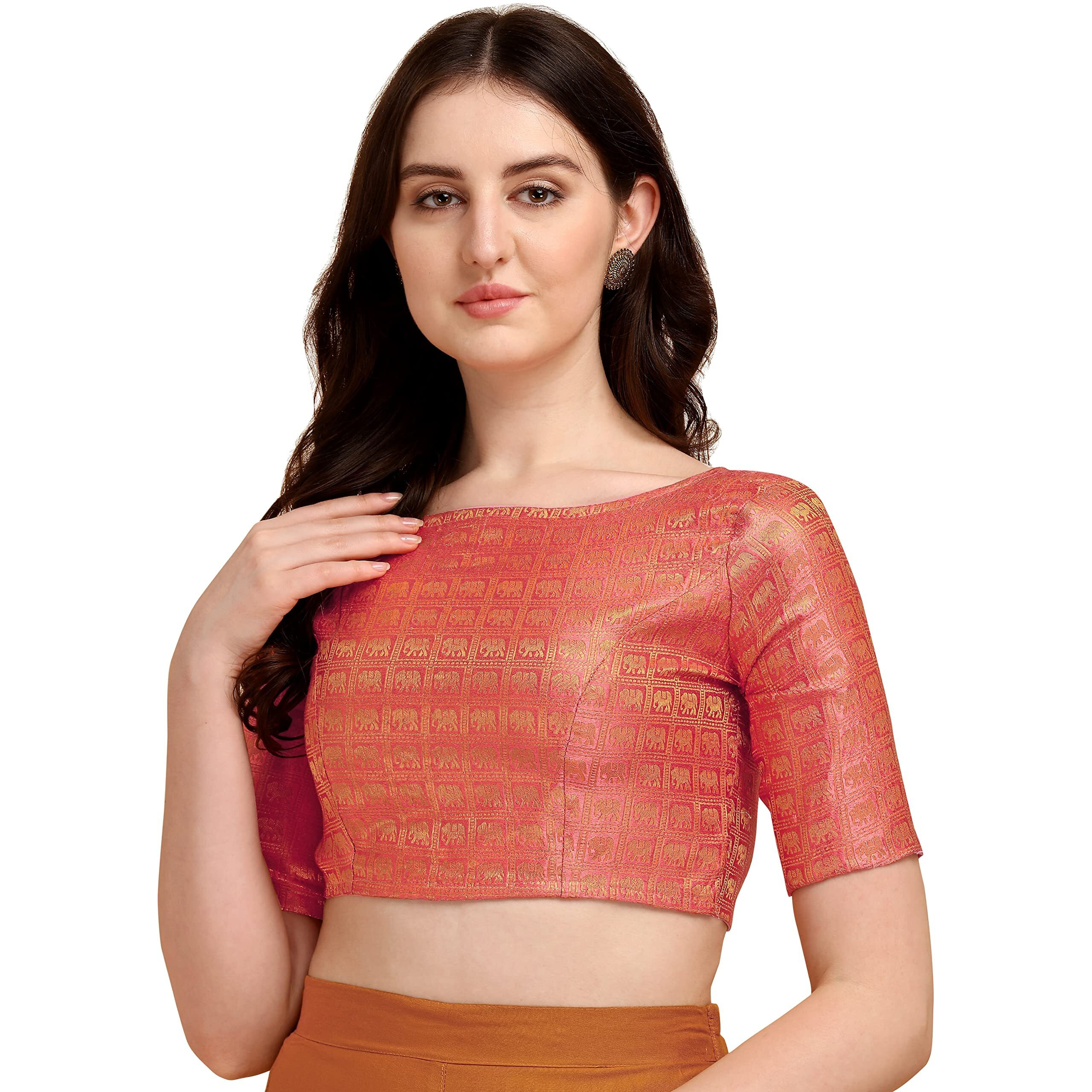 OOMPH Jacquard Pink Readymade Blouse for Women - rbbl139s