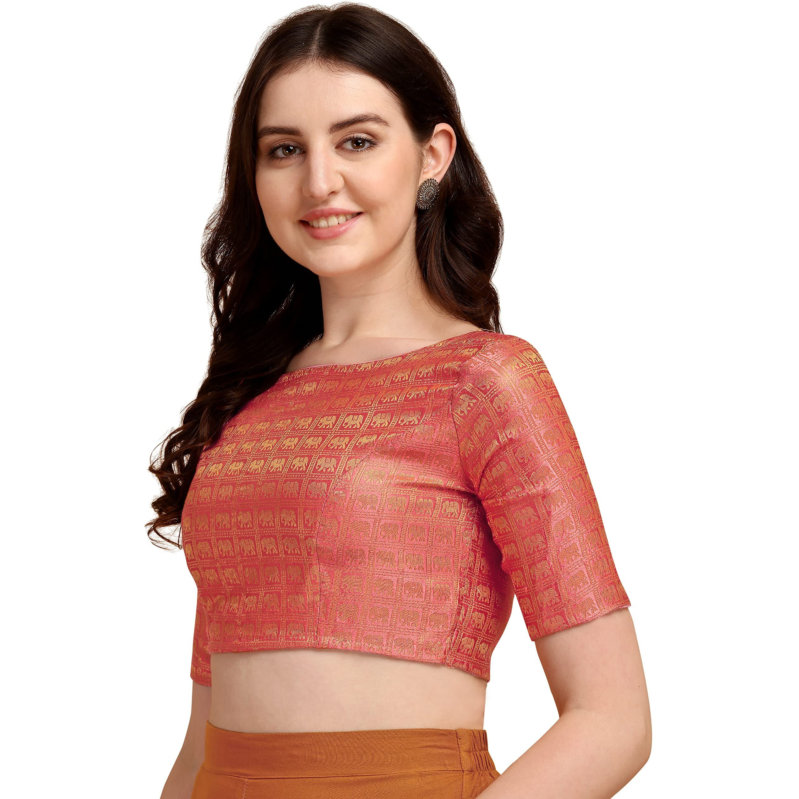 OOMPH Jacquard Pink Readymade Blouse for Women - rbbl139s