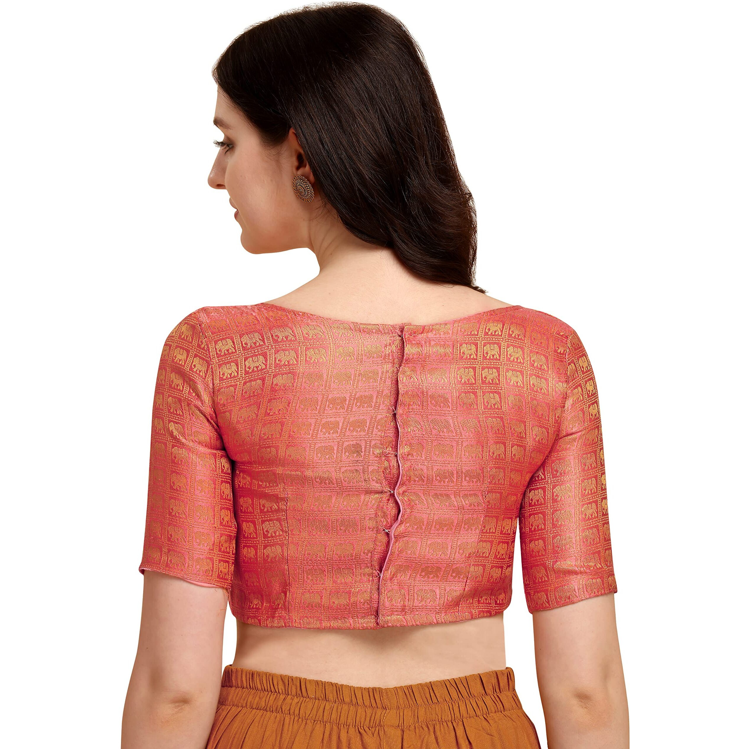 OOMPH Jacquard Pink Readymade Blouse for Women - rbbl139s