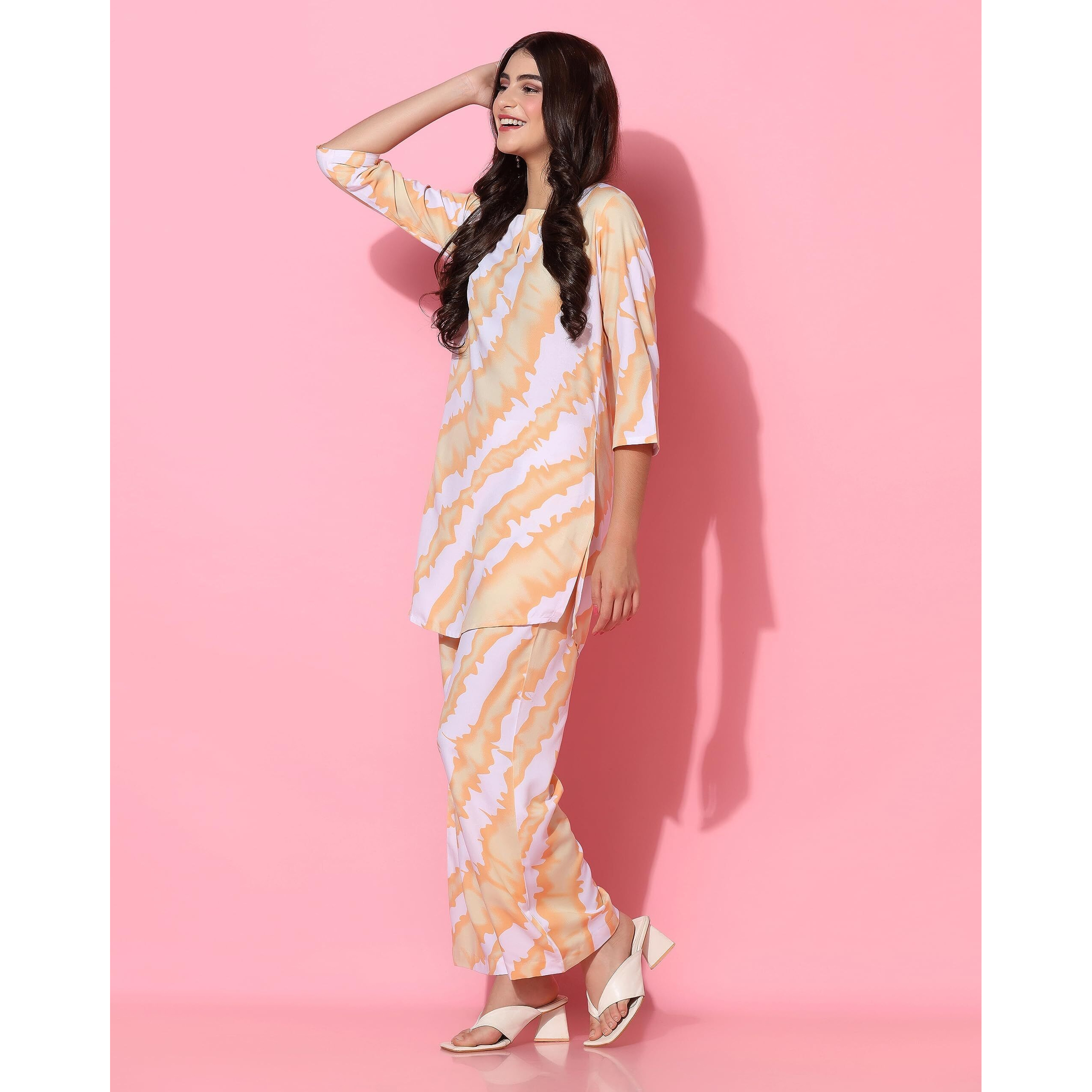 TOPLOT Co-ord Kurta Set for Women Printed Straight Kurta with Plazzo (Plazzo-Pair-5137-Orange-XXL)