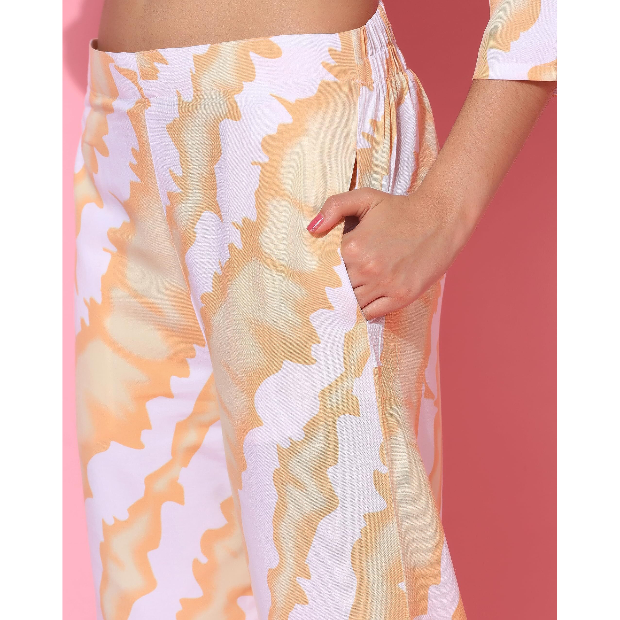 TOPLOT Co-ord Kurta Set for Women Printed Straight Kurta with Plazzo (Plazzo-Pair-5137-Orange-XXL)