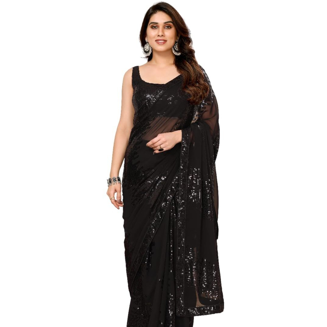 Ekasya Women Georgette With Sequence Black Ready to Wear Saree (E2051_2)