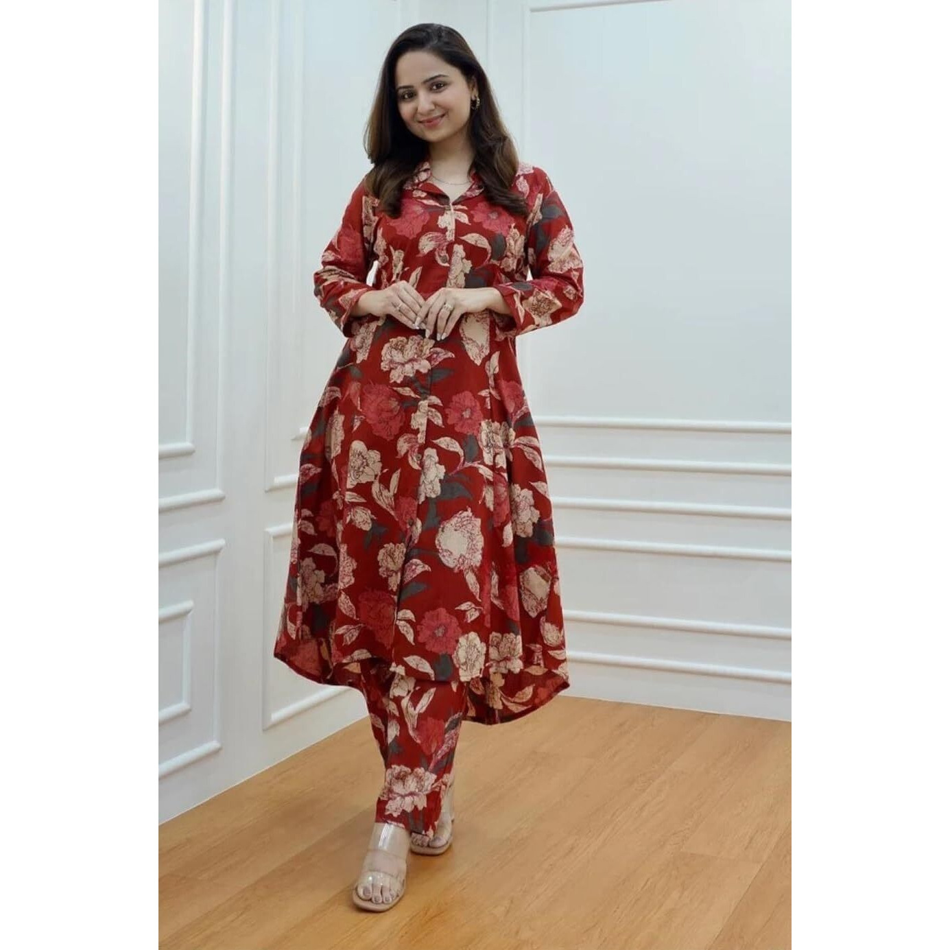 Leriya Fashion Rayon Ethnic Co Ord Set for Women Kurta Set for Women | 2 Piece Kurta Set | Kurta with Pant for Women (Large, Maroon) LF-W1840&TR897