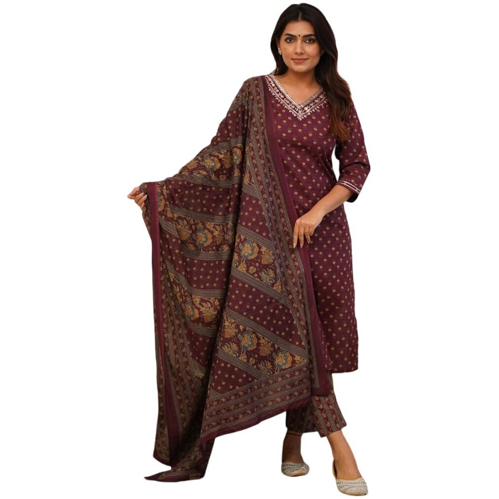 FABNEX kurta set for women | women embroidered kurta set | Women Kurta Sets Kurtis | Women Kurta Pant Set (K-91-92) (IN, Alpha, L, Regular, Maroon)