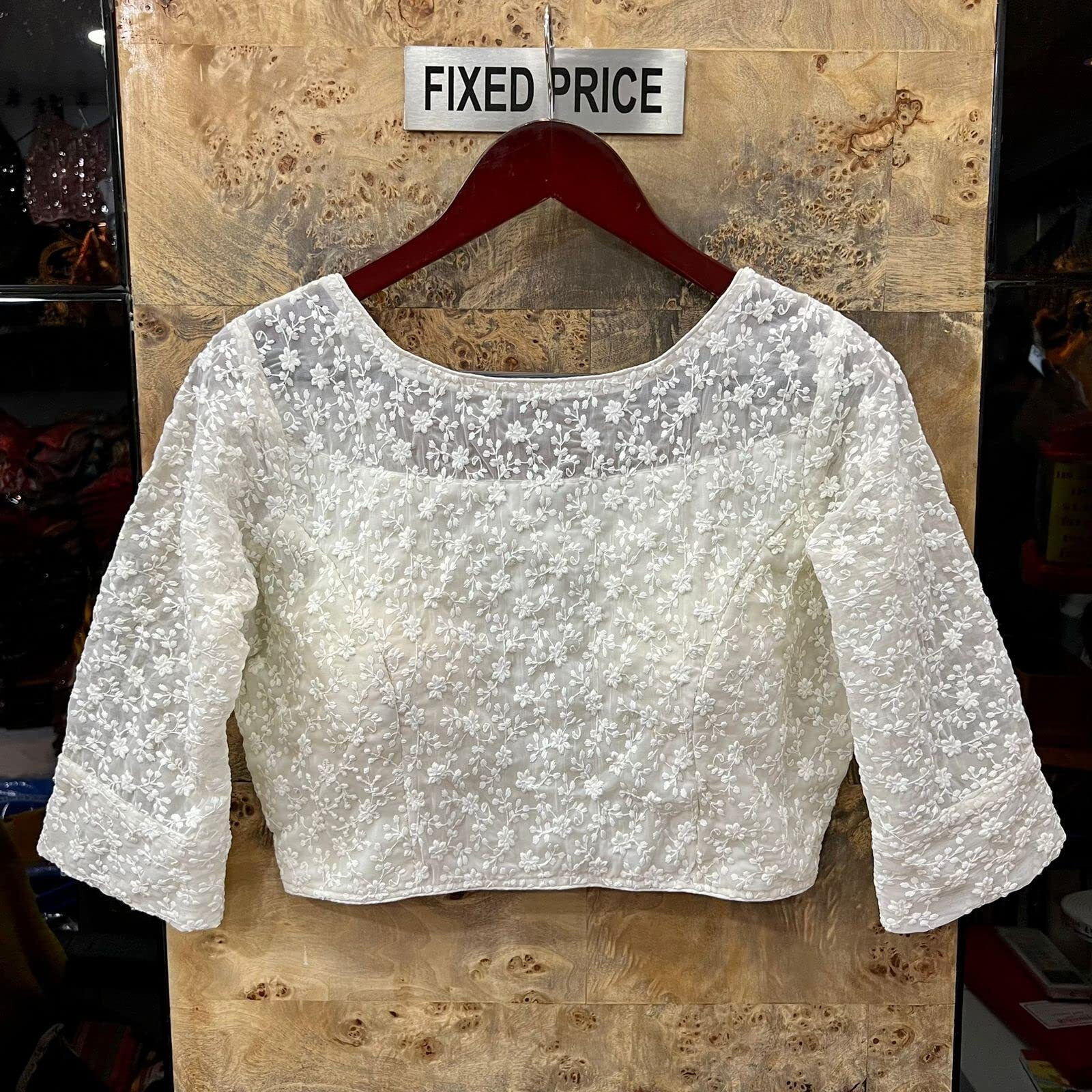Vihu Fashion Womens Readymade Fancy Sifli Work Half Sleeve Saree Blouse.(Sifli Flower Off White_38)