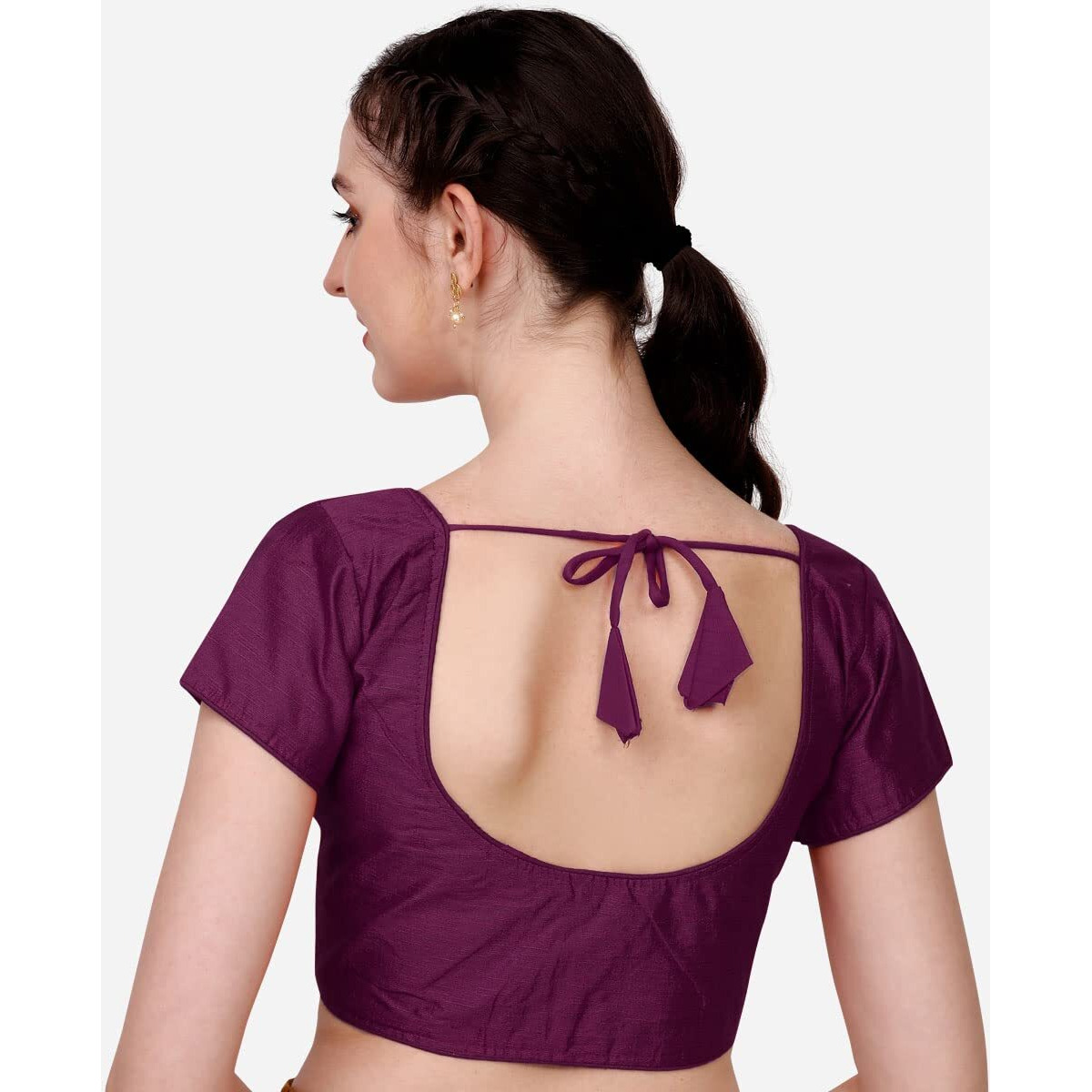 Pujia Mills Women's Phantom Silk Short Sleeves Readymade Saree Blouse