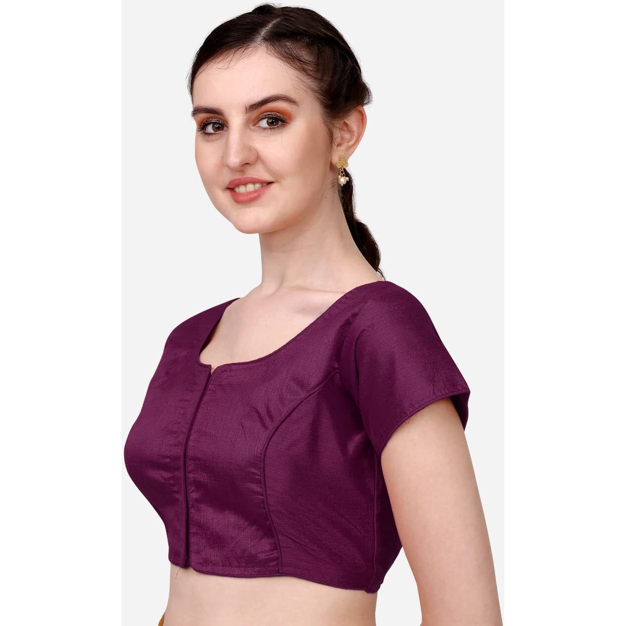 Pujia Mills Women's Phantom Silk Short Sleeves Readymade Saree Blouse