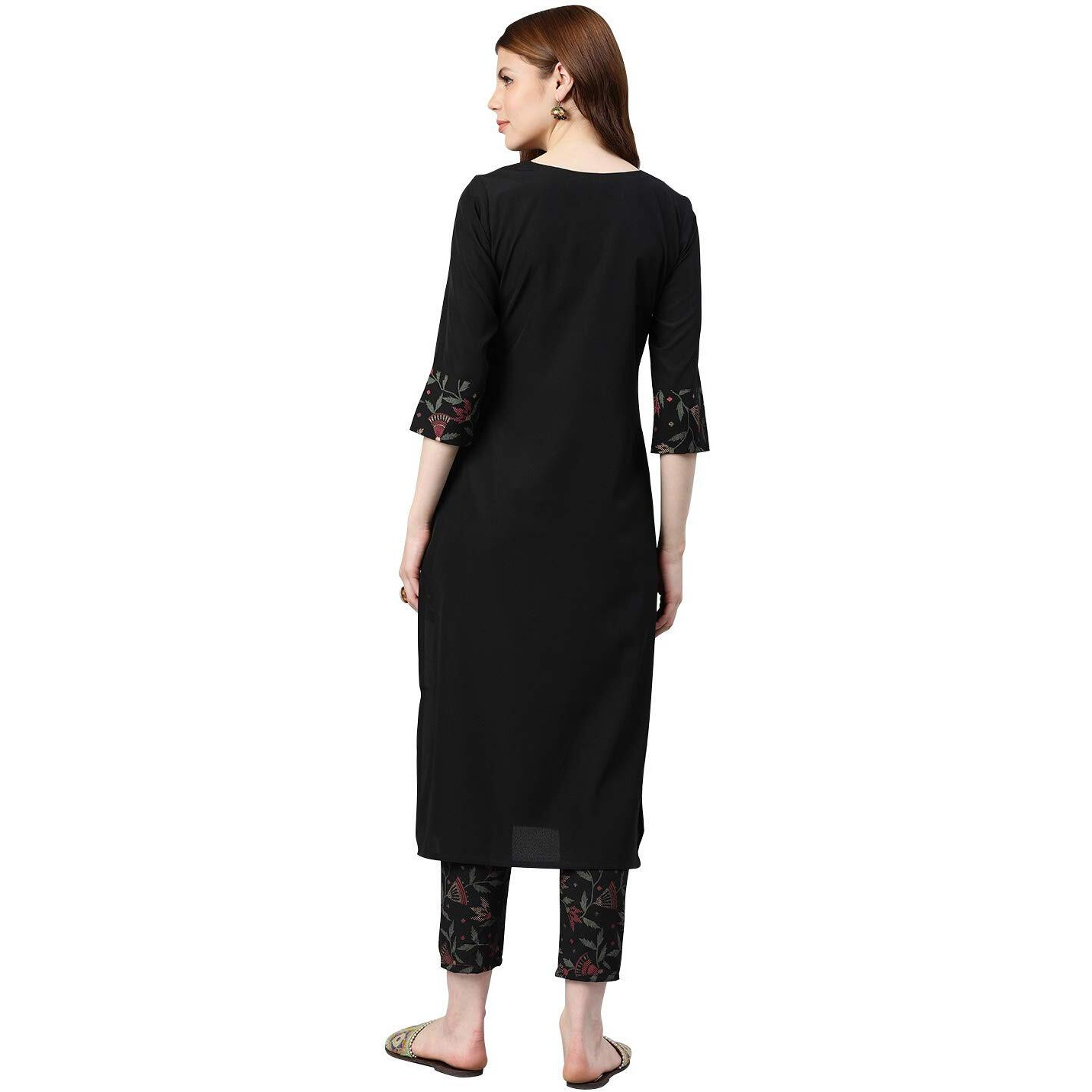ZIYAA Women Crepe Floral Straight Kurta (ZIKUCR2831-XL) Black