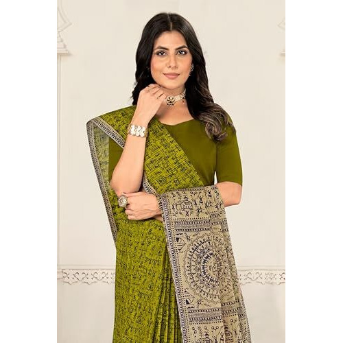 Tamaira Fashion Women's Plain Cotton Saree (2534_Mehendi