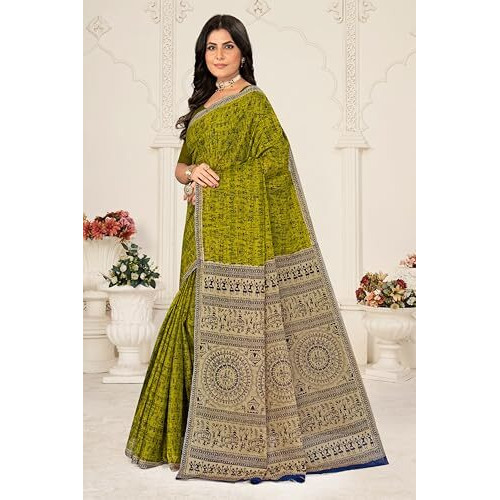 Tamaira Fashion Women's Plain Cotton Saree (2534_Mehendi