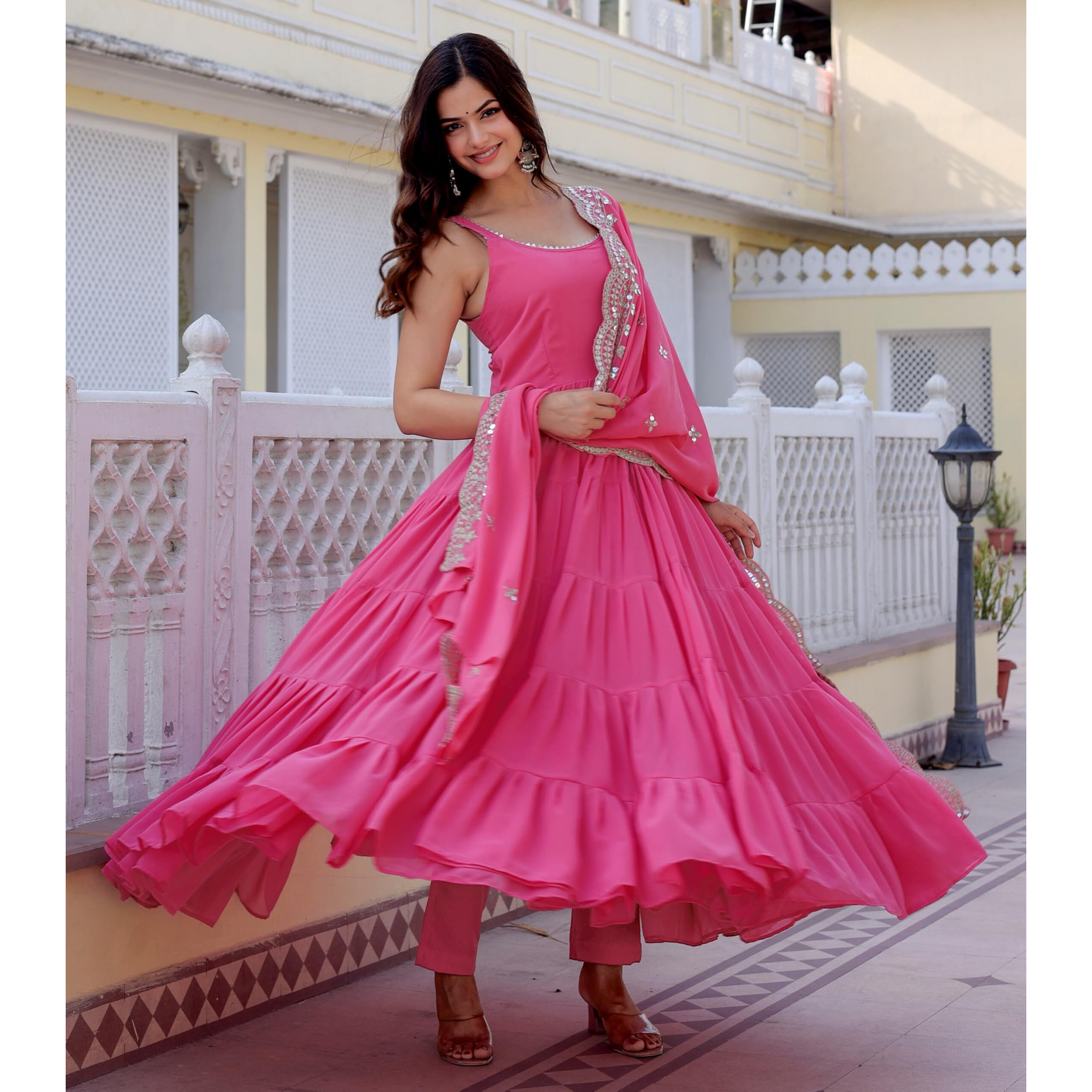 Fashion Basket Pink Georgette Anarkali Kurta for Women
