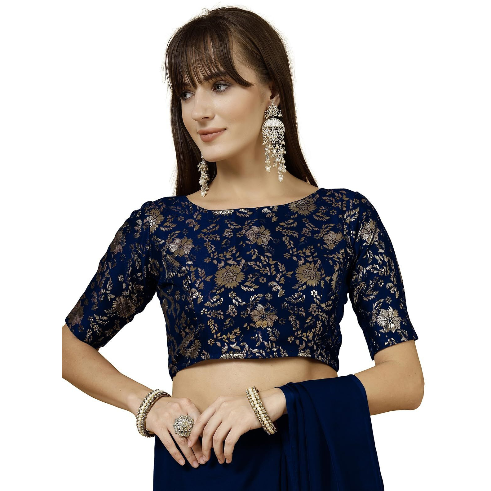 OOMPH Readymade Blouse for Women, Brocade, Boat Neck, rbbl511