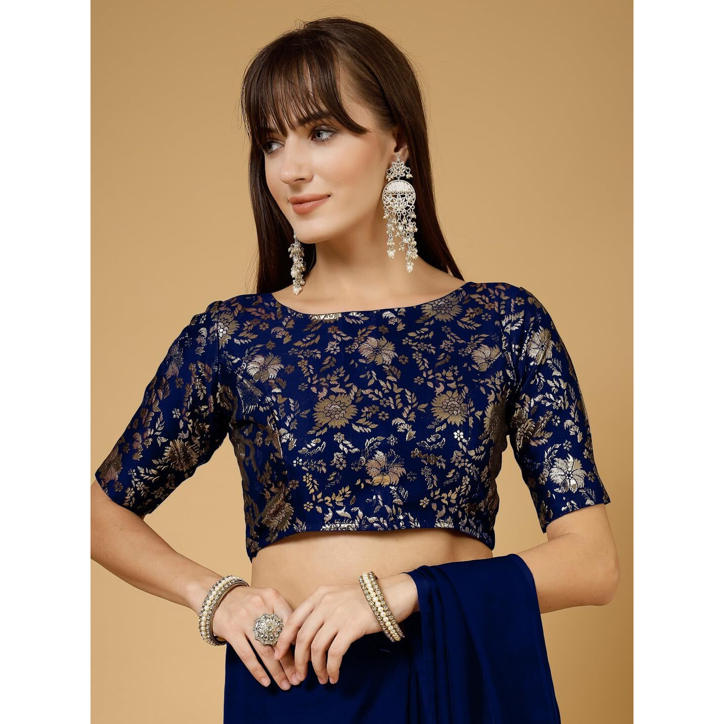 OOMPH Readymade Blouse for Women, Brocade, Boat Neck, rbbl511