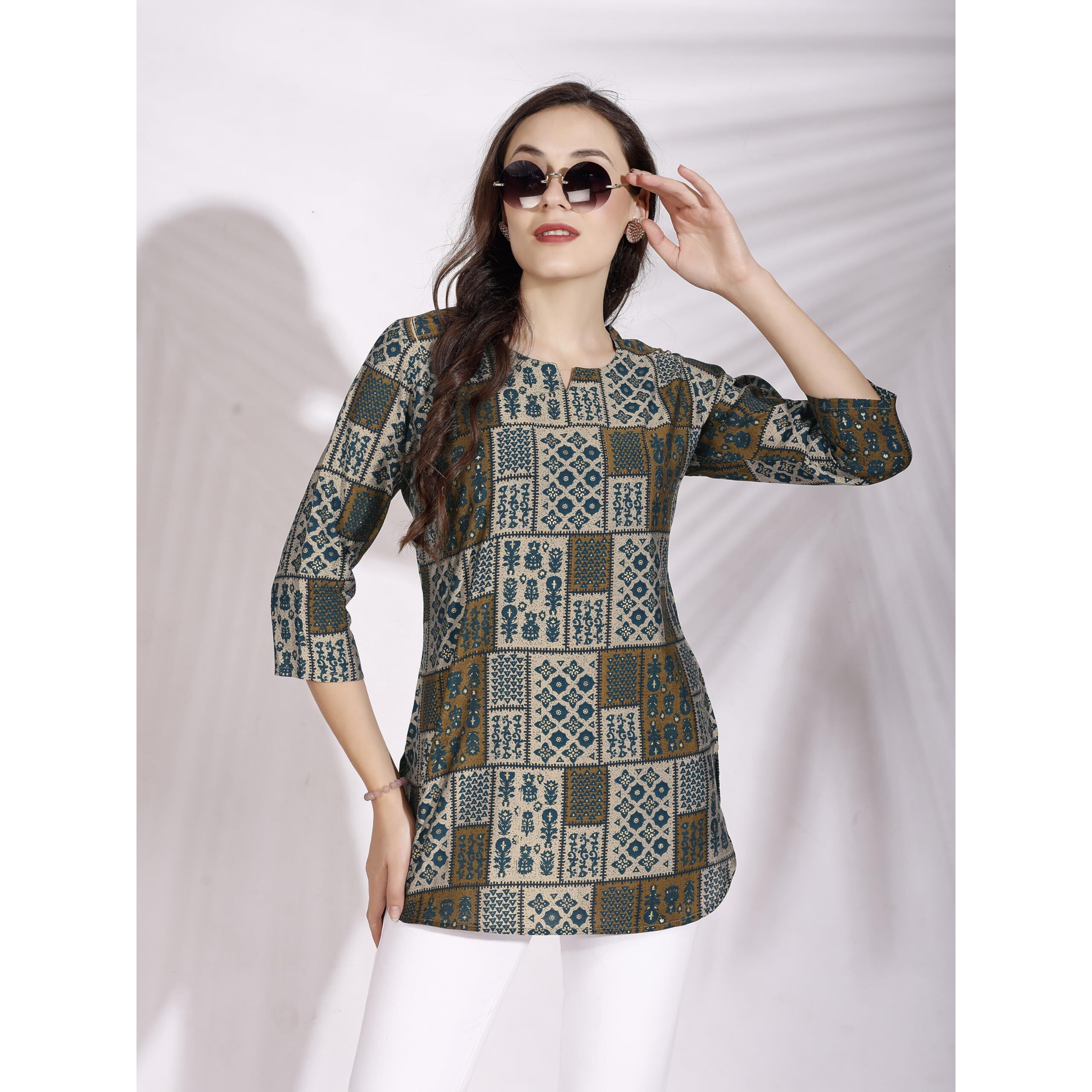 SMOWKLY Ethnic Kurta || Printed Cotton Kurta || Womens Casual wear || Colorful Traditional top || Comfortable Womens Fashion || Stylish Ethnic Clothing (1457_Olive_L)