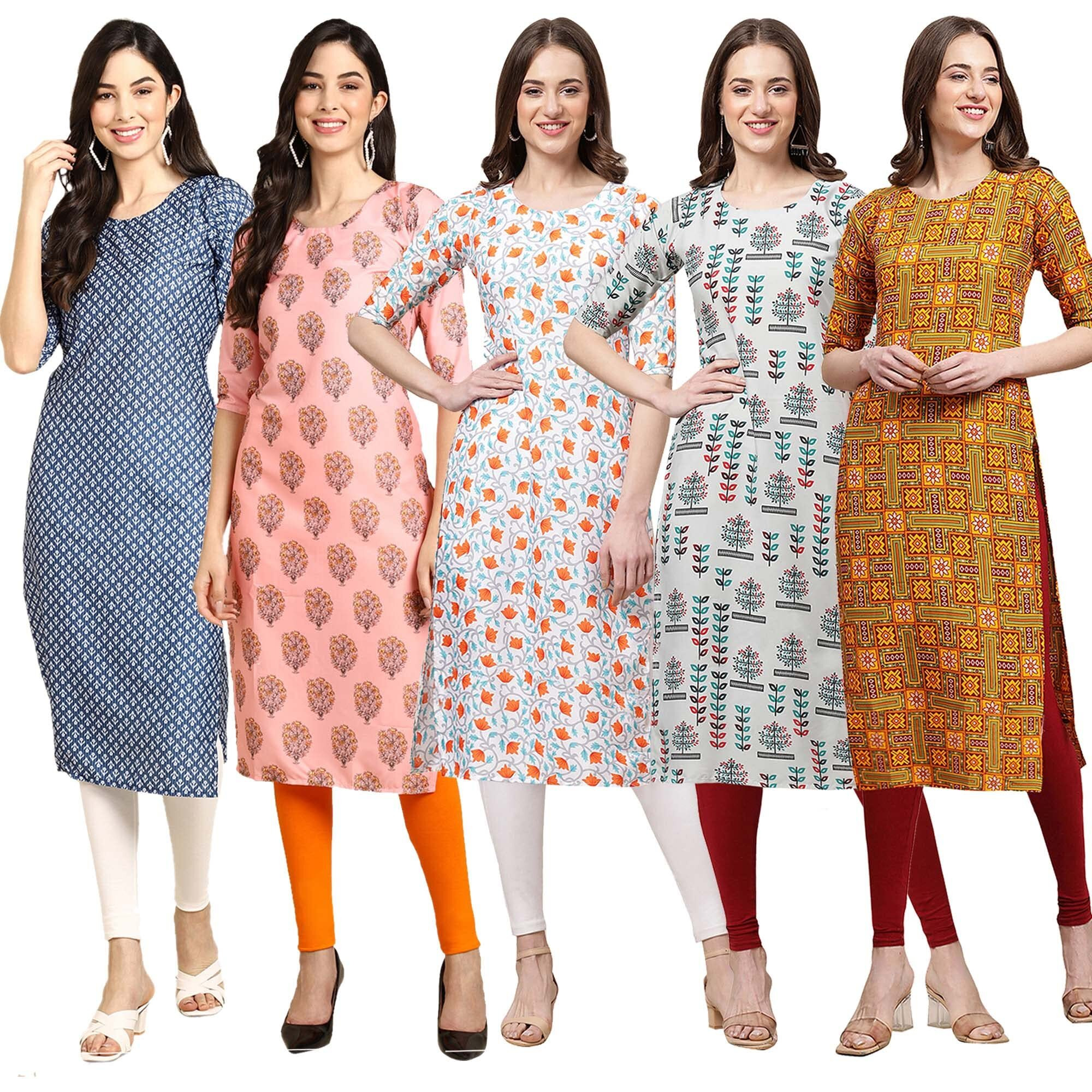 Pinkmint Women's Crepe Digital Print Straight Kurta (Pack of 5) [S-367-368-334-340-333-XXL]