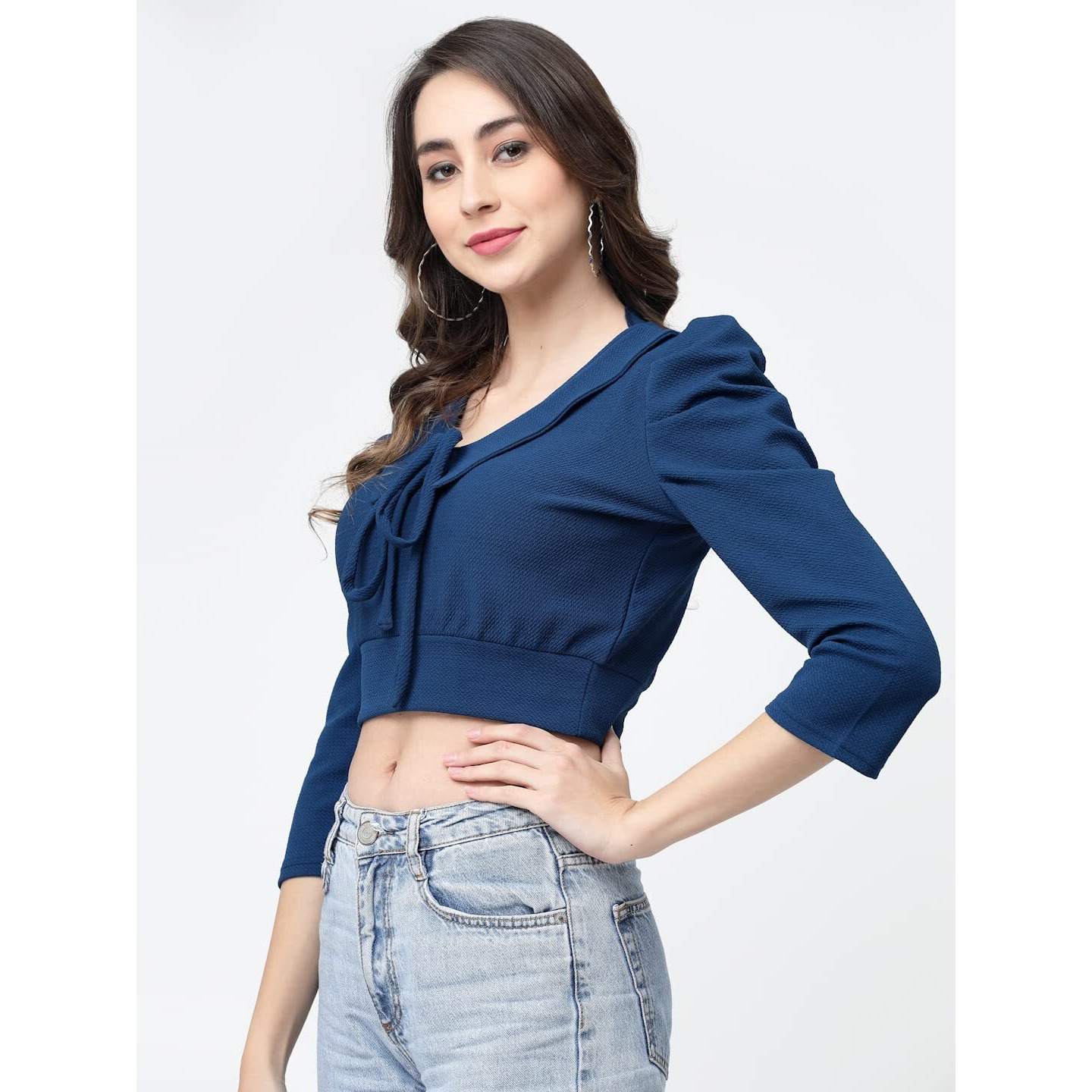 I ENTERPRISE Women's Cotton Blend Blue Blouse Type Top |Tops|Top for Women|Women Tops|Stylish Top AK/MA185*L