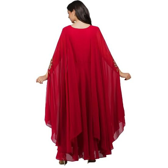 Ziva Fashion Women's Georgette Embroidered Regular Shirt (159REDL_Red