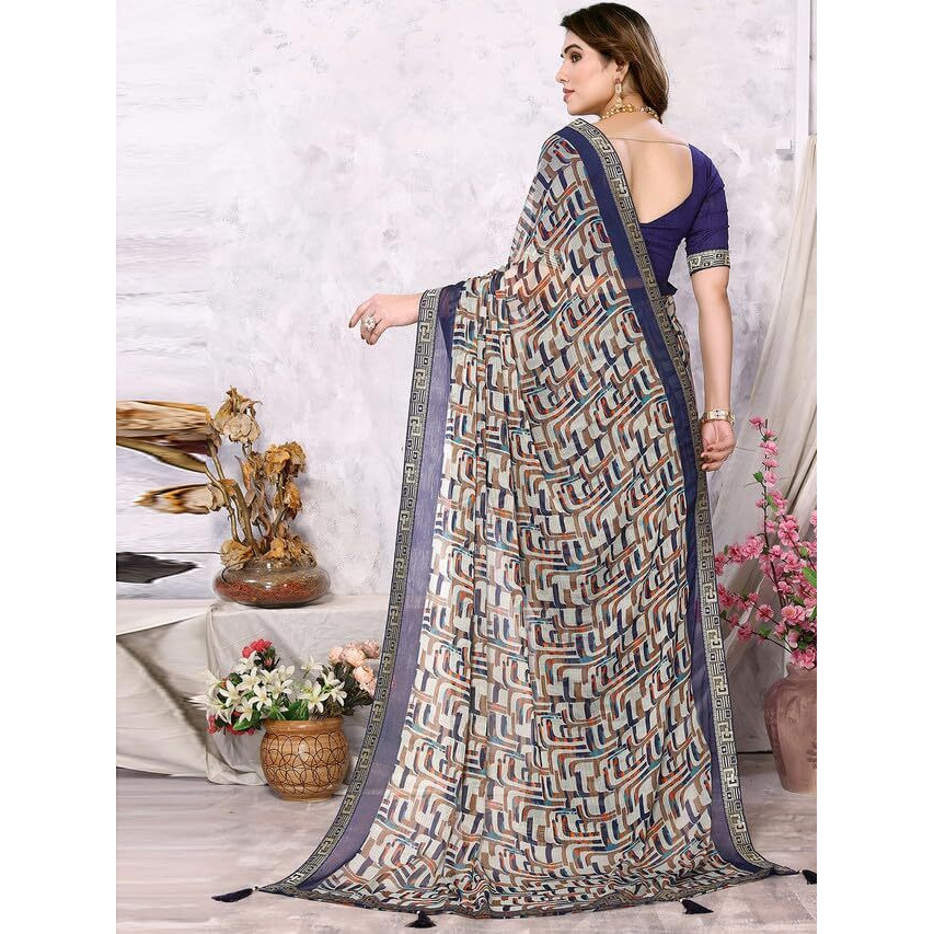Satrani Women's Chiffon Geometric Printed Saree with Unstitched Blouse Piece (3219S2343N_Mint Green & Multi2)