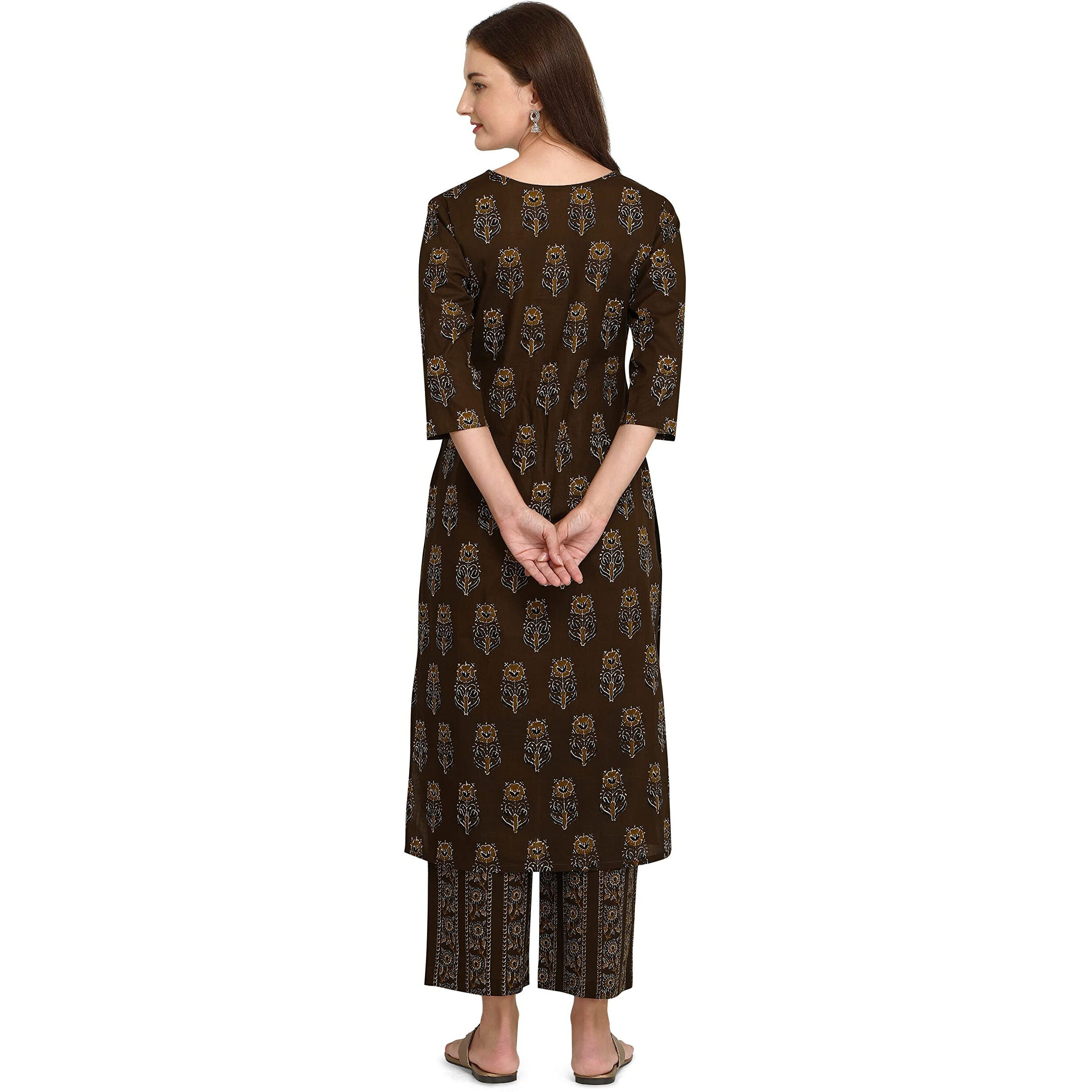 FIORRA Women's Mahendi Green Cotton Kurta with Palazzo Pant SET0024-S