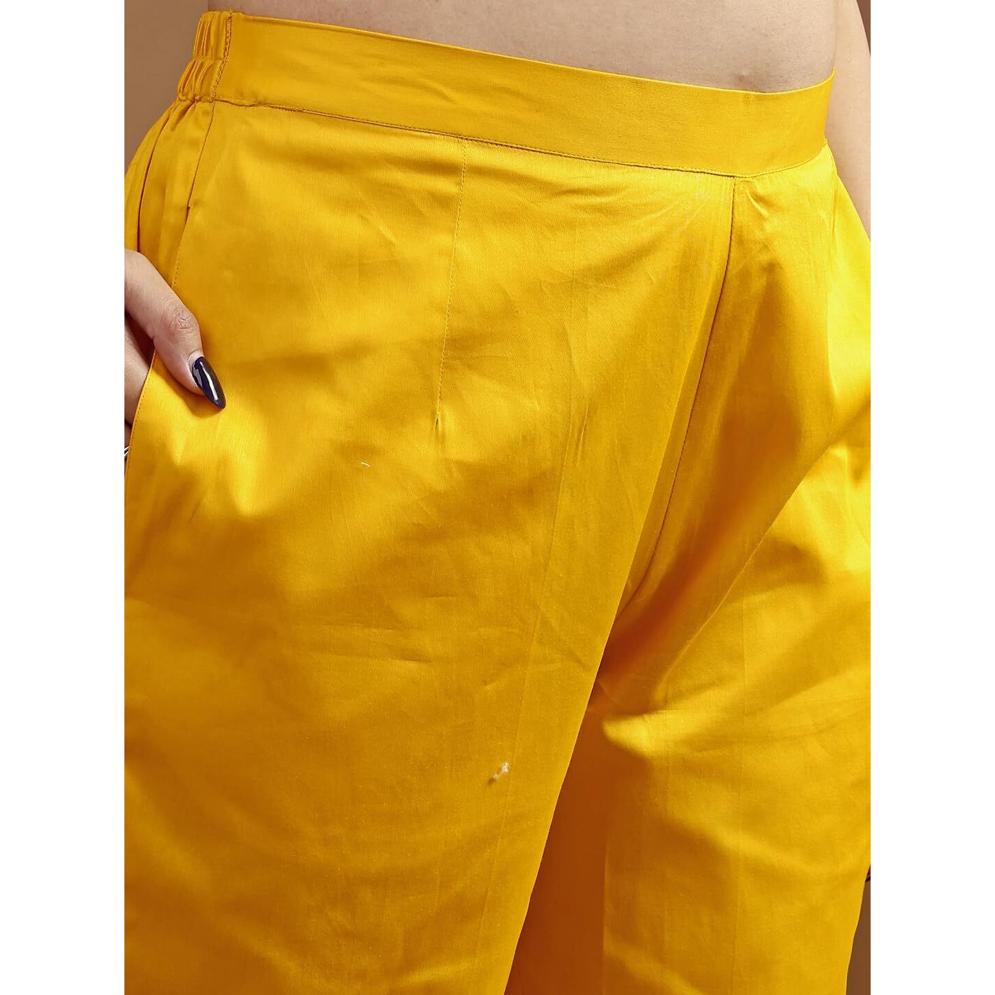 Womanista Women's Yellow & White hakoba Printed Tunic with Trouser Cord Set(Co-ords_9093_M)