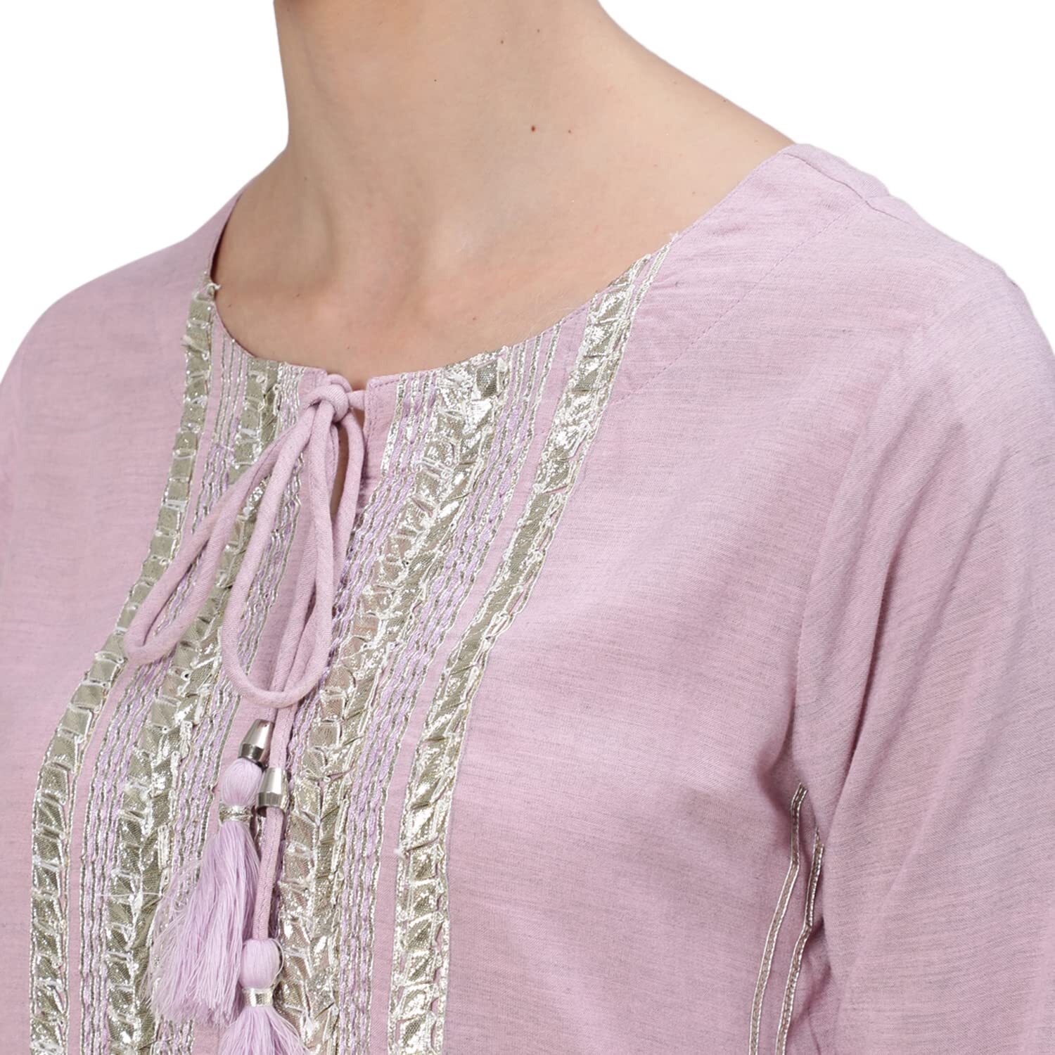 ishin Women's Purple Gota Patti Embroidered A-Line Kurta set With Trouser and Dupatta