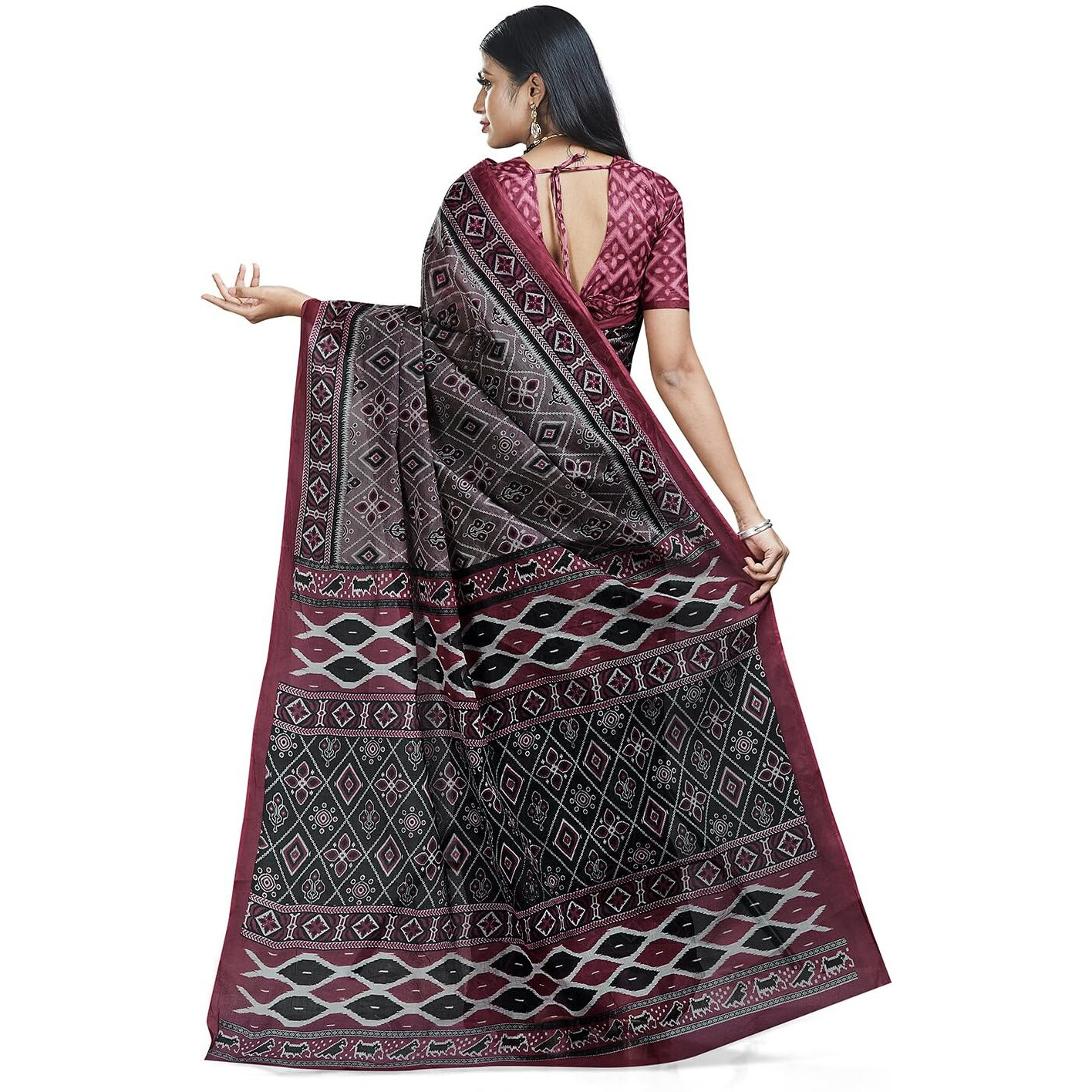 RANI SAAHIBA Women's Pure Cotton Printed Saree With Blouse Piece (SKR11444_Biscuit)