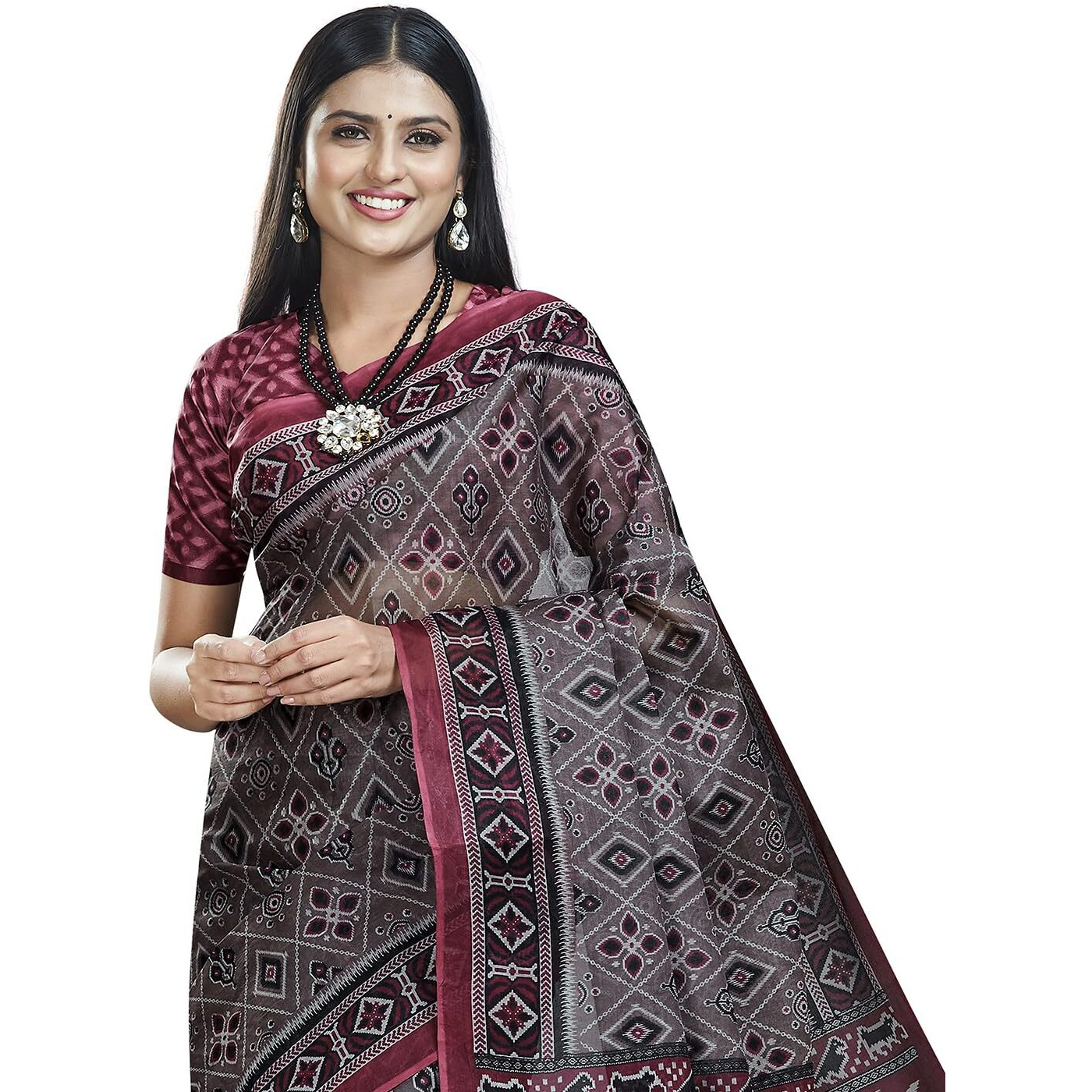 RANI SAAHIBA Women's Pure Cotton Printed Saree With Blouse Piece (SKR11444_Biscuit)