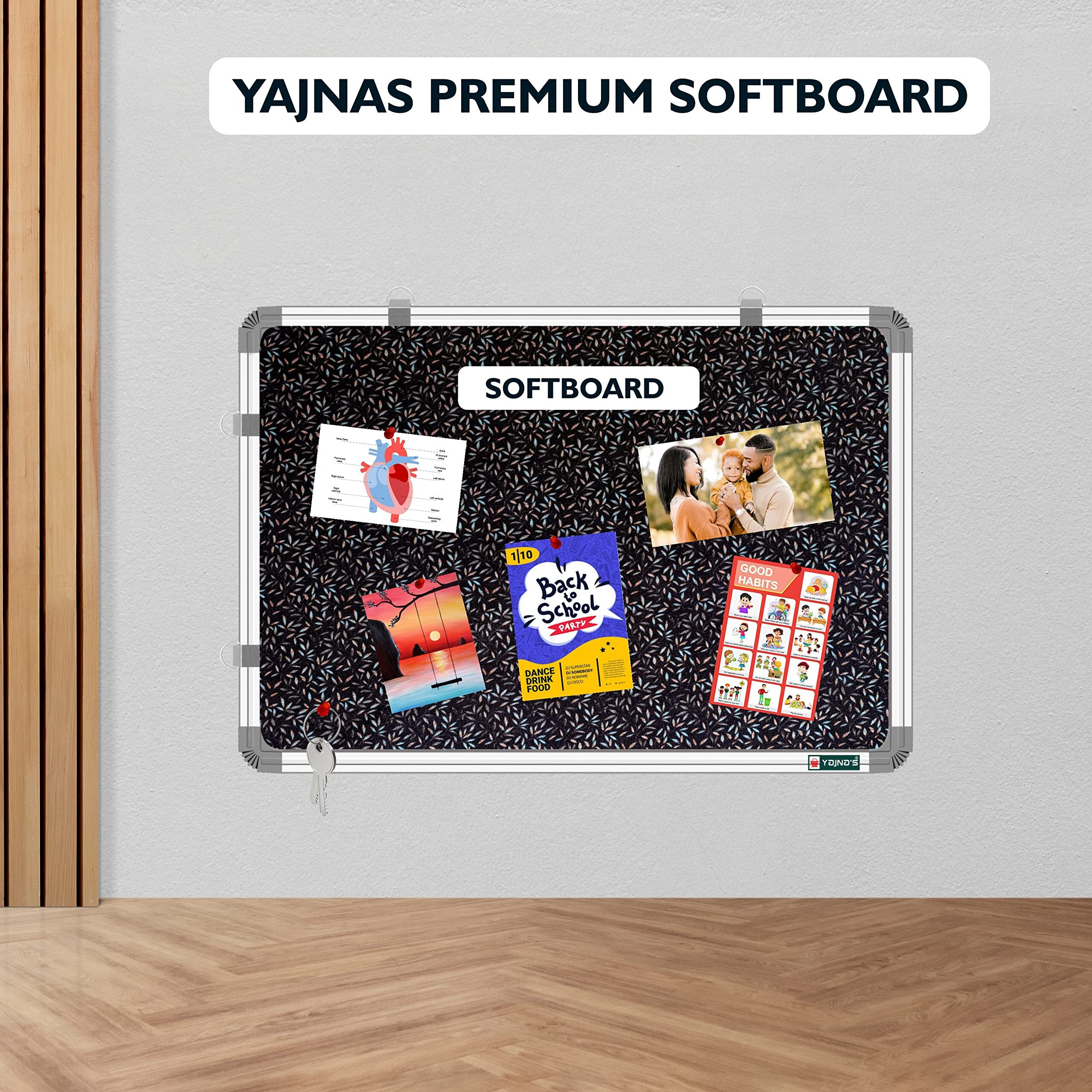 YAJNAS 16x23 inch Premium Material Blue Blush Designed Notice Board/Soft Board/Bulletin Board/Pin-up Display Board for Study Room, Office, School & Home Use