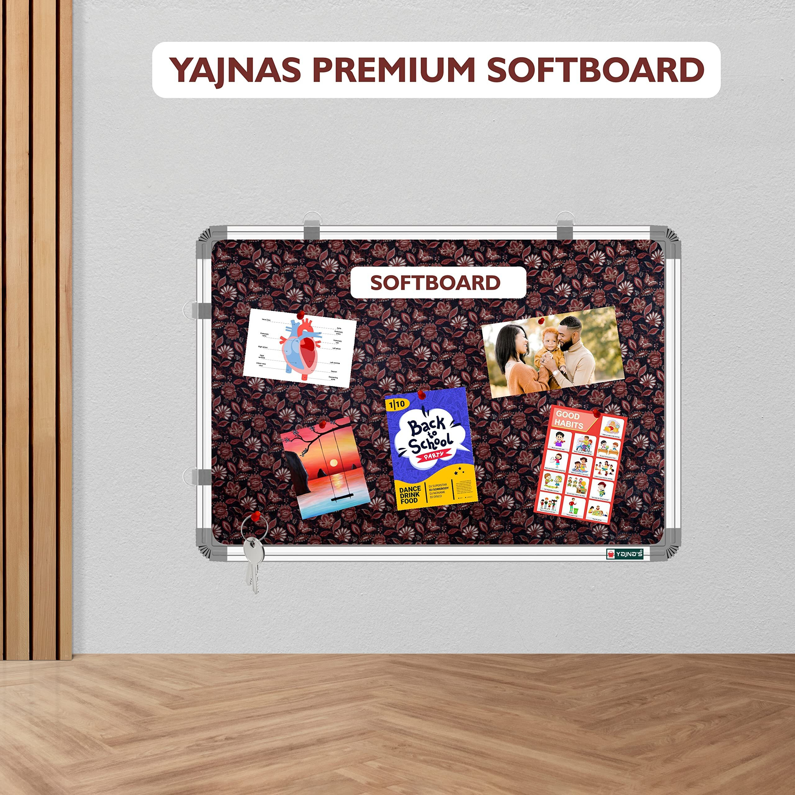 YAJNAS 16x23 inch Premium Material Rosy Red Designed Notice Board/Soft Board/Bulletin Board/Pin-up Display Board for Study Room, Office, School & Home Use