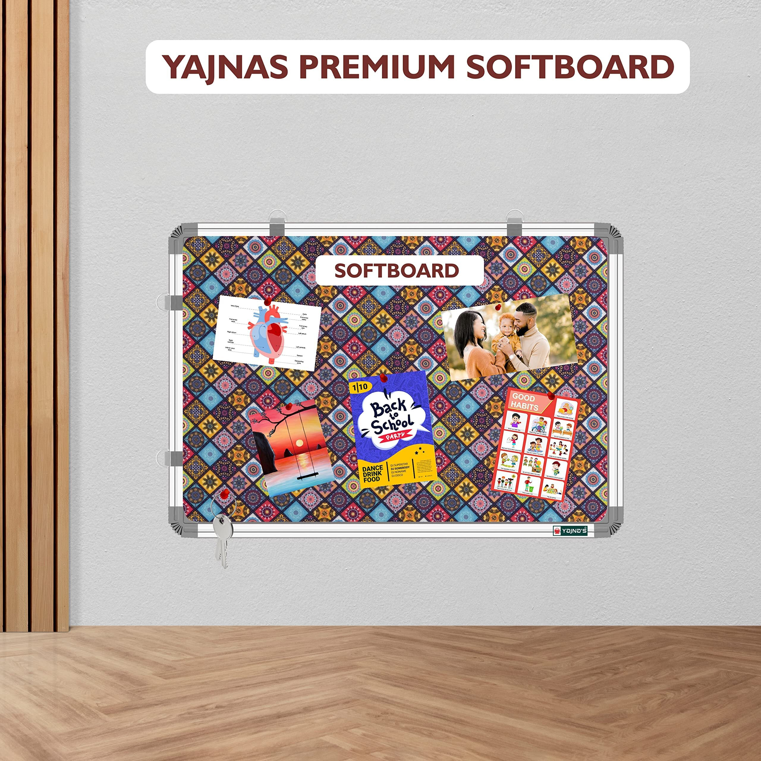 YAJNAS 1.5x2 Feet Premium Material Golden Galaxy Designed Notice Board/Soft Board/Bulletin Board/Pin-up Display Board for Study Room, Office, School & Home Use