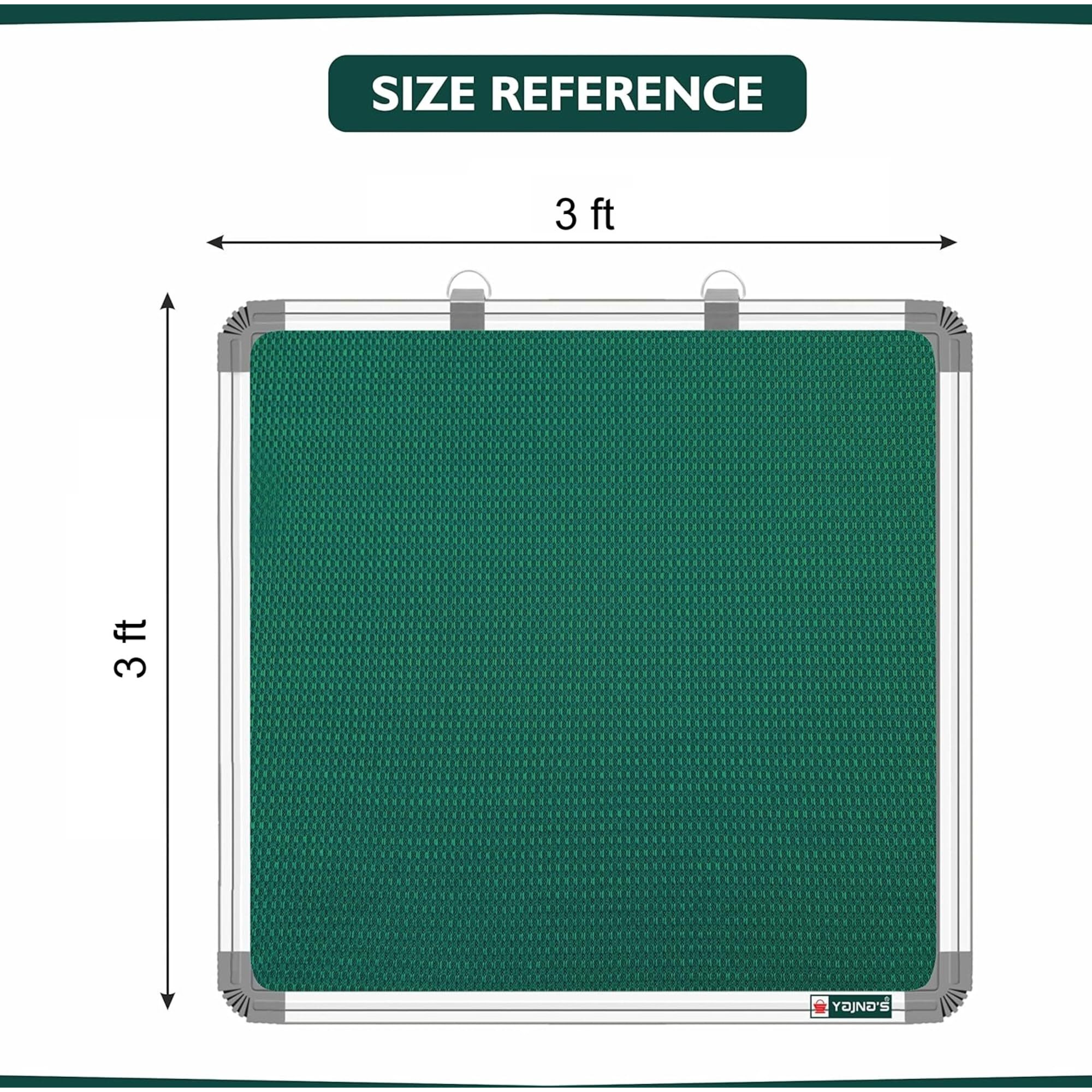 YAJNAS 3x3 Feet Premium Material Green Designed Notice Board/Soft Board/Bulletin Board/Pin-up Display Board for Study Room, Office, School & Home Use